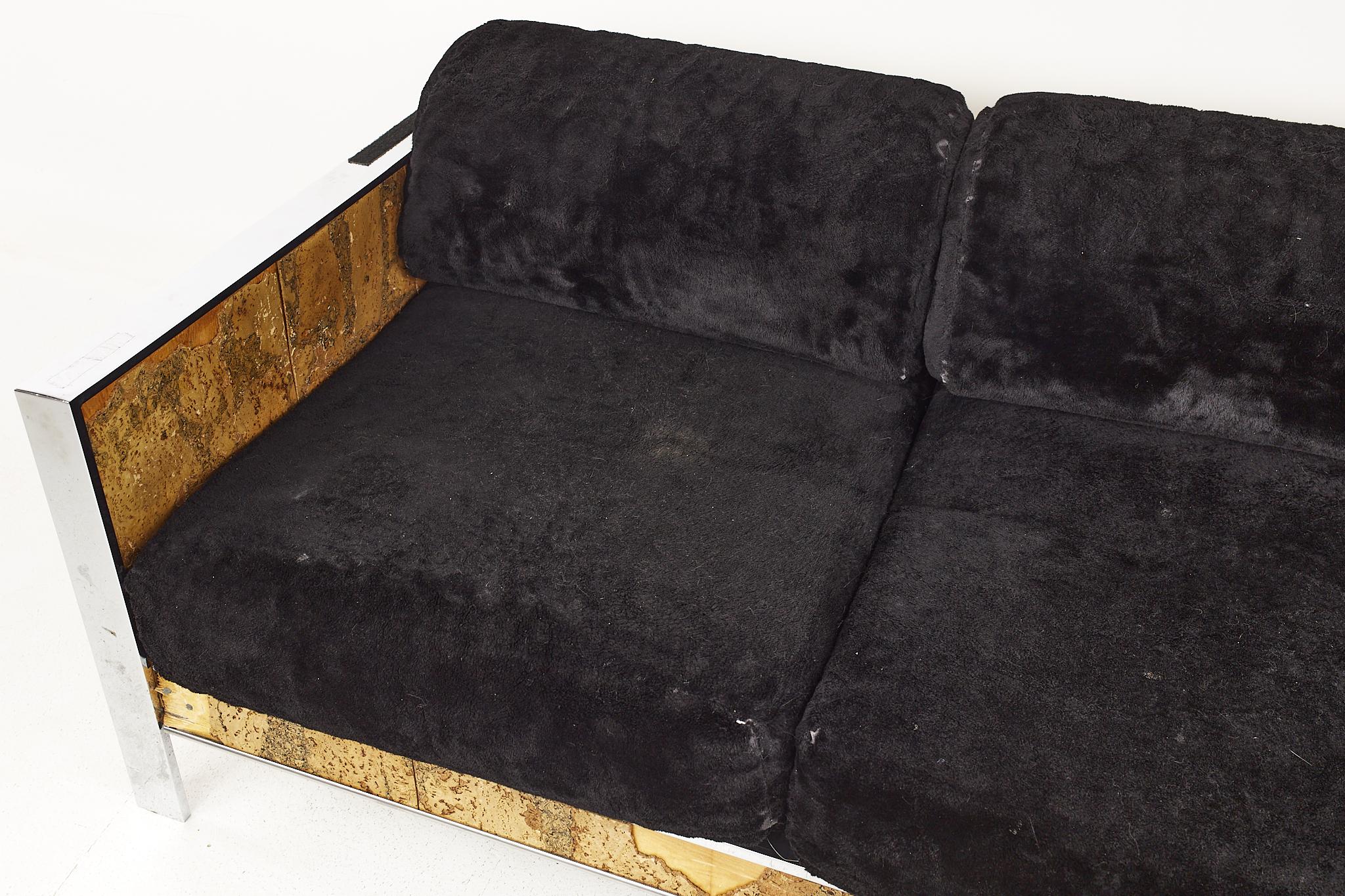 Adrian Pearsall for Craft Associates Mid Century Cork and Chrome Sofa For Sale 1