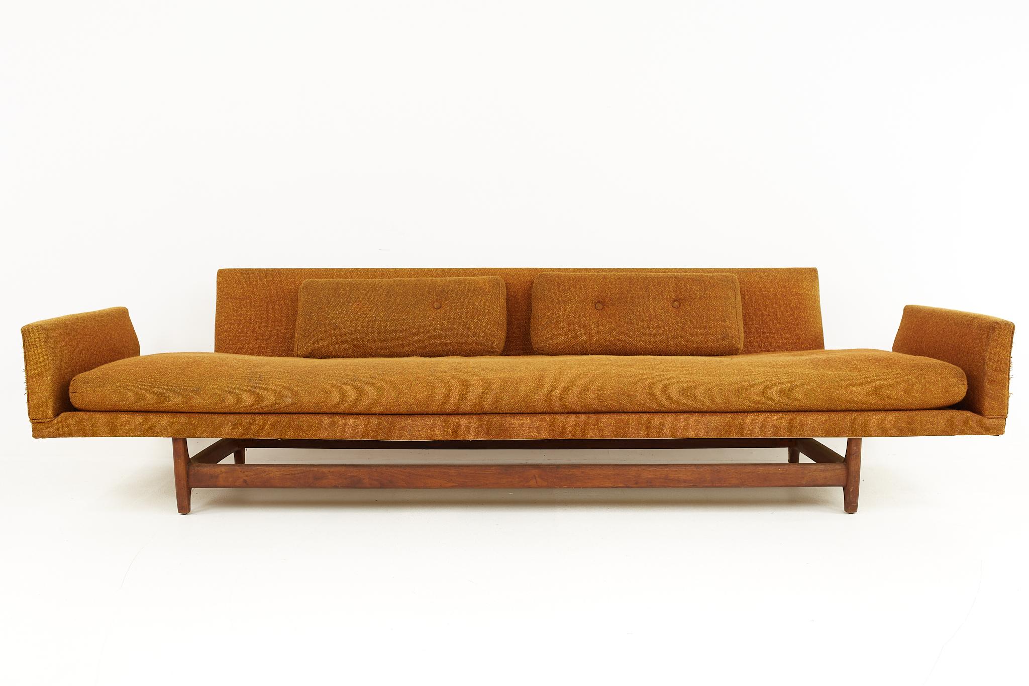 Adrian Pearsall for Craft Associates style mid century Gondola sofa

This sofa measures: 106 wide x 29 deep x 26 inches high, with a seat height of 16 and arm height of 21 inches

Ready for new upholstery. This service is available for an
