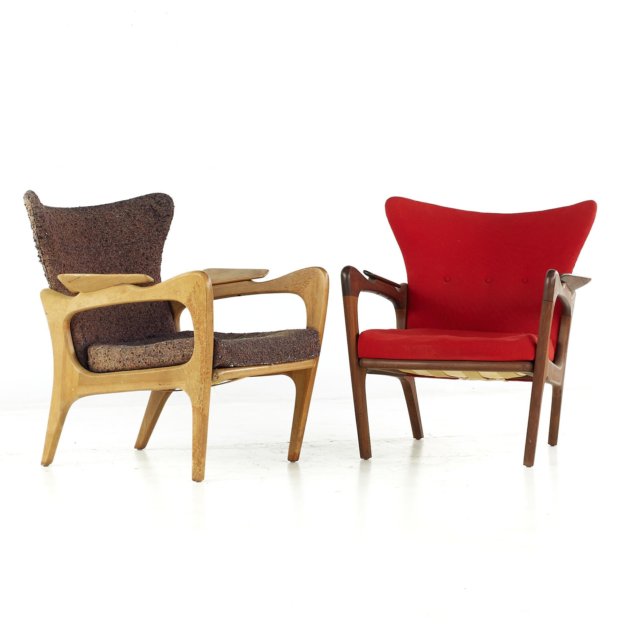 Adrian Pearsall for Craft Associates Mid Century Lounge Chair - Pair

Each chair measures: 28 wide x 30 deep x 31.5 high, with a seat height of 15 and arm height/chair clearance 23 inches

All pieces of furniture can be had in what we call restored