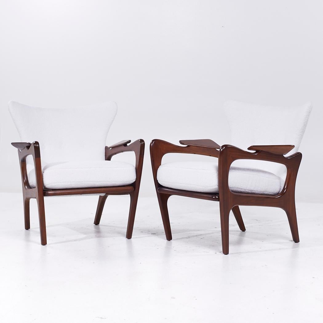 Mid-Century Modern Adrian Pearsall for Craft Associates MCM Walnut and Boucle Lounge Chairs - Pair For Sale