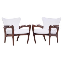 Adrian Pearsall for Craft Associates MCM Walnut and Boucle Lounge Chairs - Pair