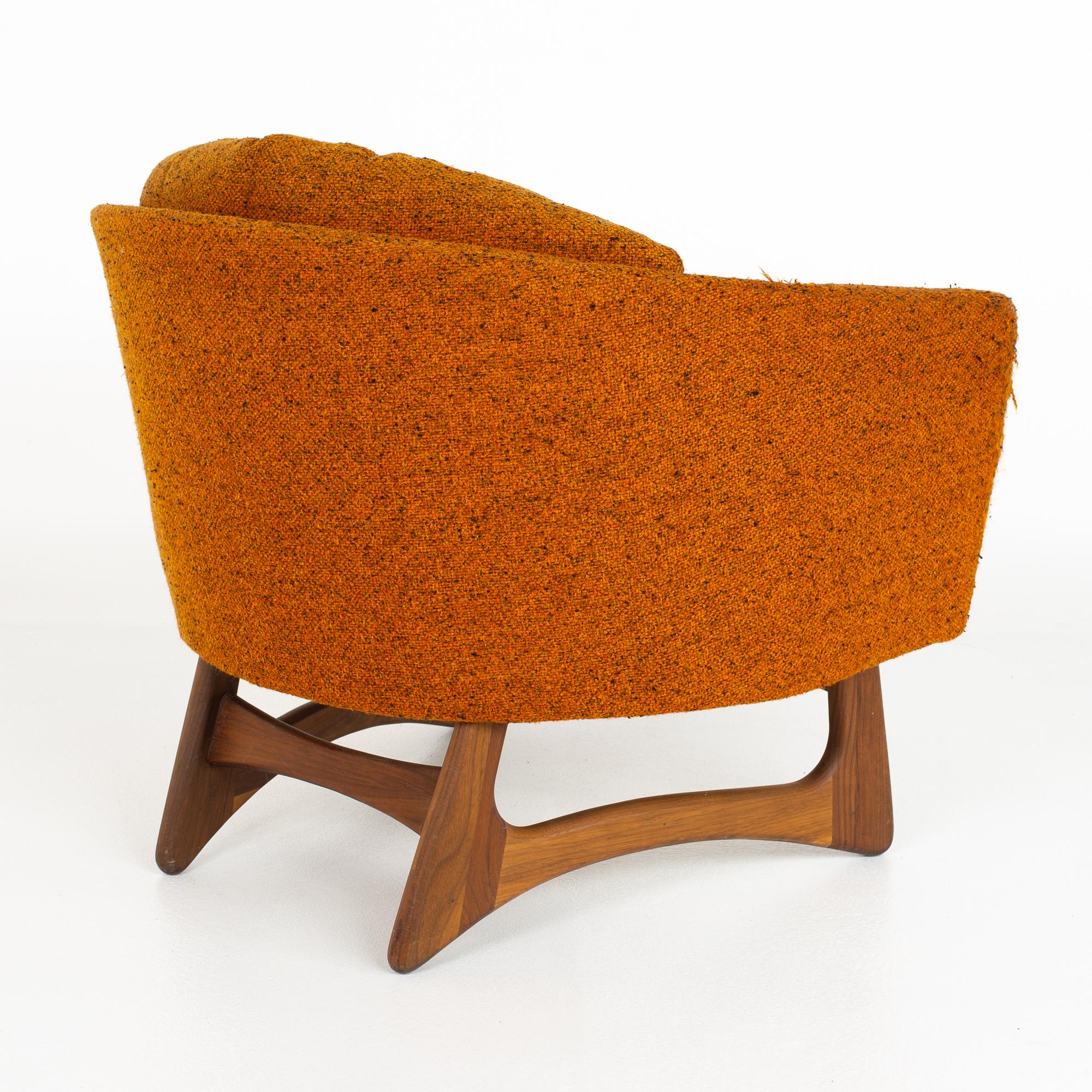 Upholstery Adrian Pearsall for Craft Associates Mid Century Walnut Barrel Lounge Chair 