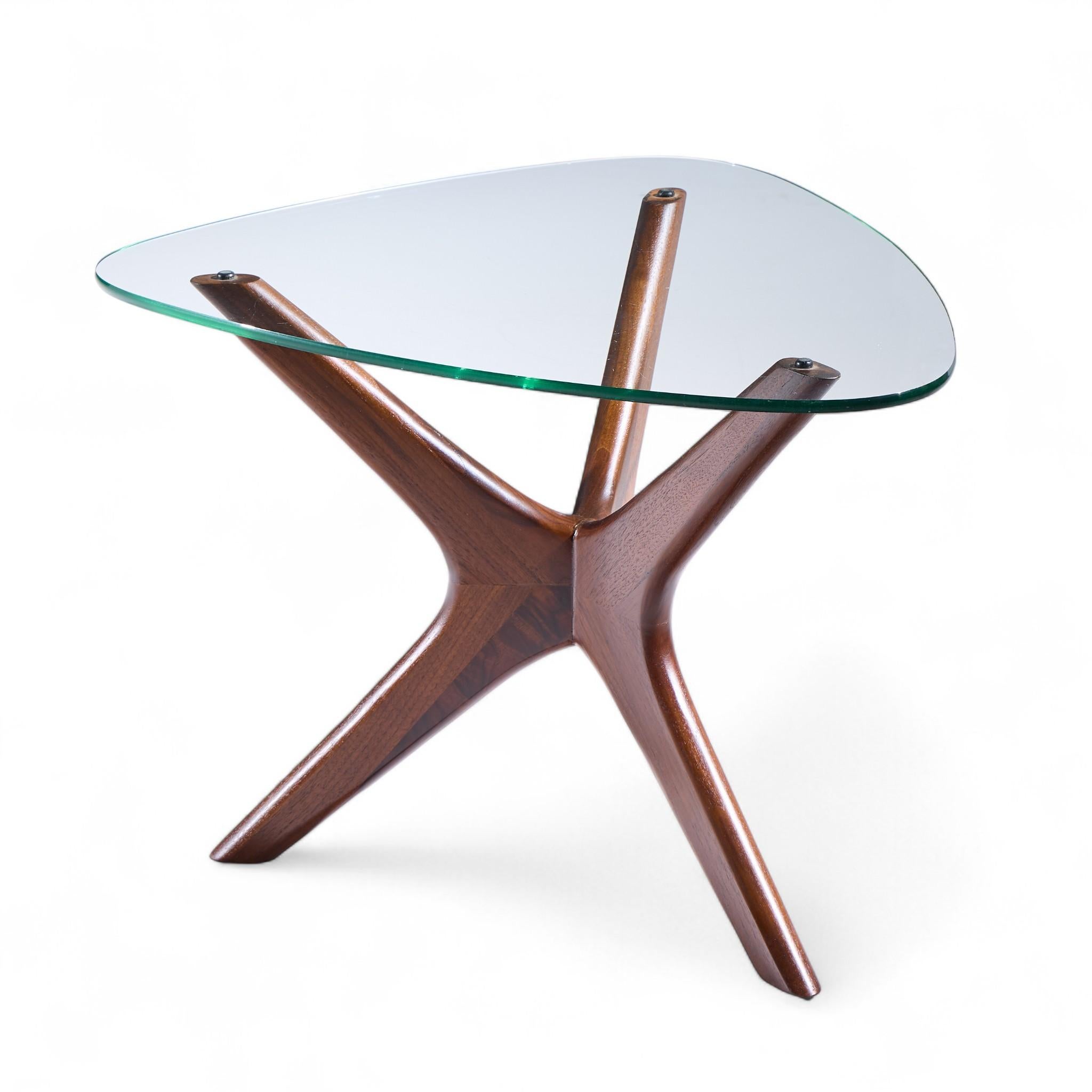 Glass Adrian Pearsall for Craft Associates Mid Century Walnut Jacks Side Table - Pair For Sale
