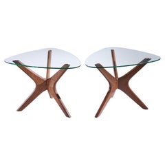 Adrian Pearsall for Craft Associates Mid Century Walnut Jacks Side Table - Pair