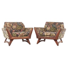 Adrian Pearsall for Craft Associates Mid Century Walnut Lounge Chairs - Pair