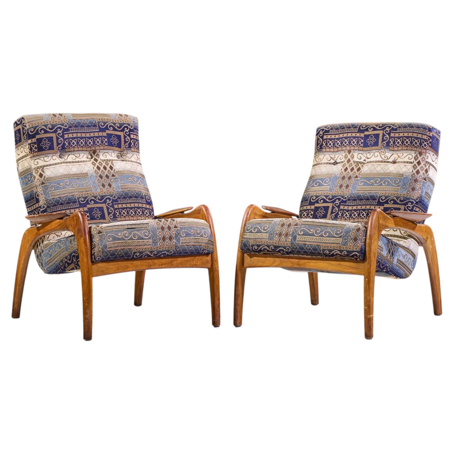 Adrian Pearsall for Craft Associates Mid Century Walnut Lounge Chairs - Pair For Sale