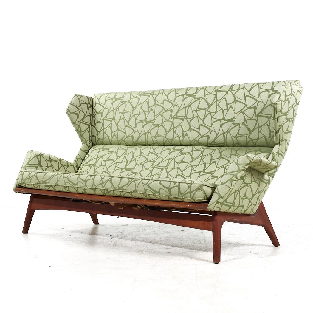 Mid-Century Modern Adrian Pearsall for Craft Associates Mid Century Walnut Wingback Sofa For Sale