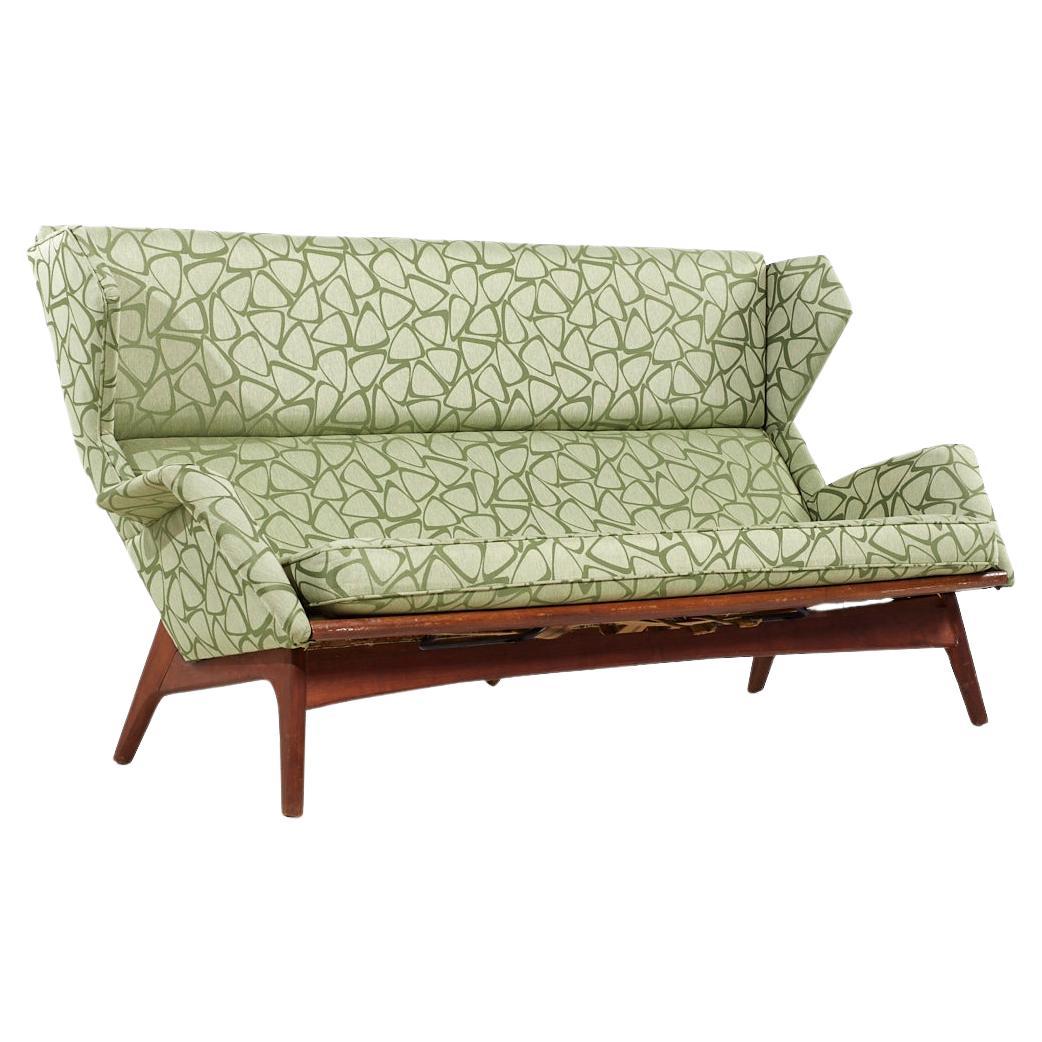 Adrian Pearsall for Craft Associates Mid Century Walnut Wingback Sofa For Sale
