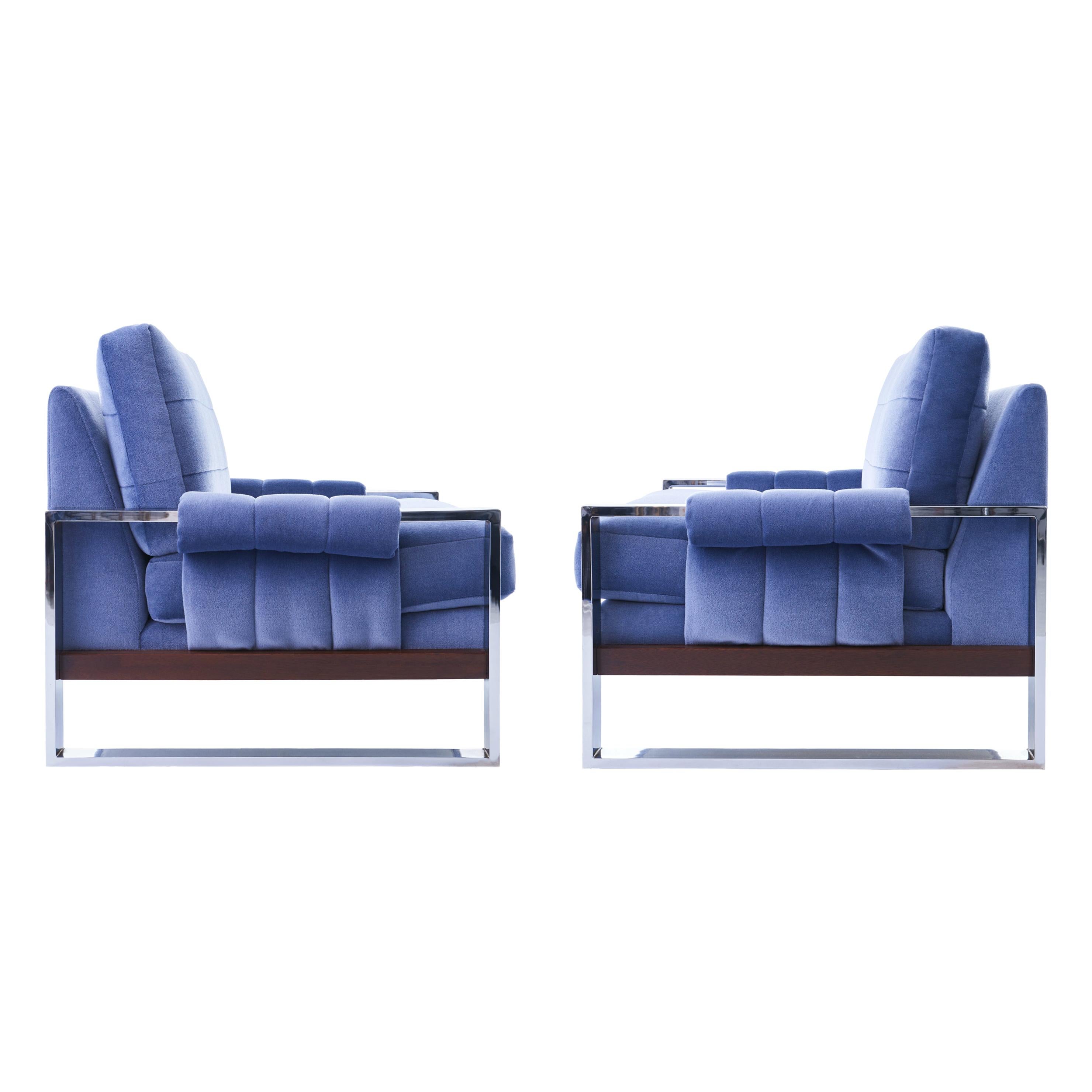 Adrian Pearsall for Craft Associates Mohair, Wood and Chrome Lounge Chair, Pair
