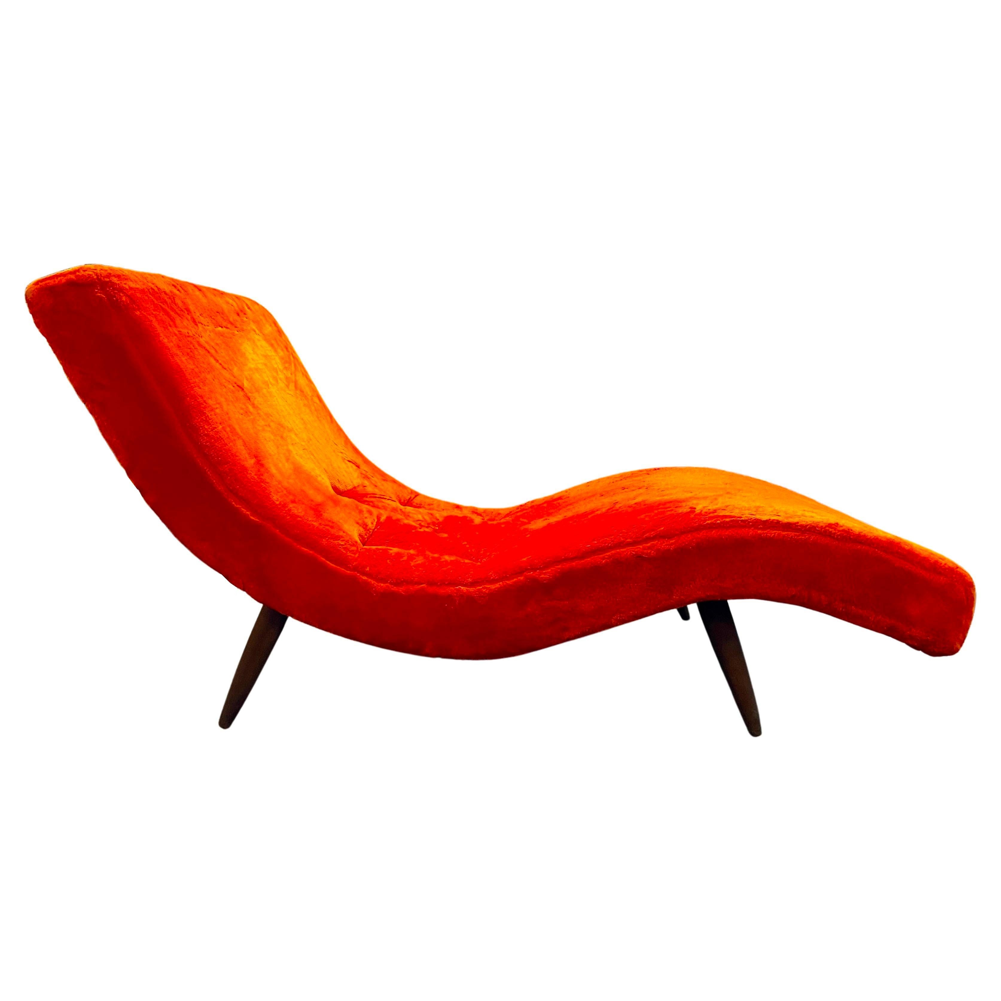 American Adrian Pearsall for Craft Associates Orange Shag Wave Chaise Lounge Chair Mod