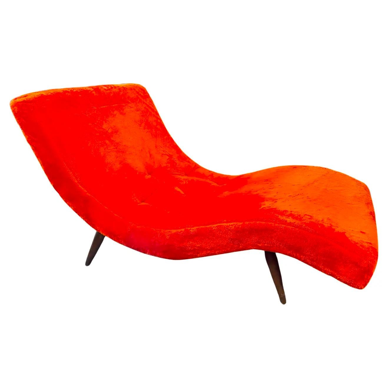 Hand-Crafted Adrian Pearsall for Craft Associates Orange Shag Wave Chaise Lounge Chair Mod