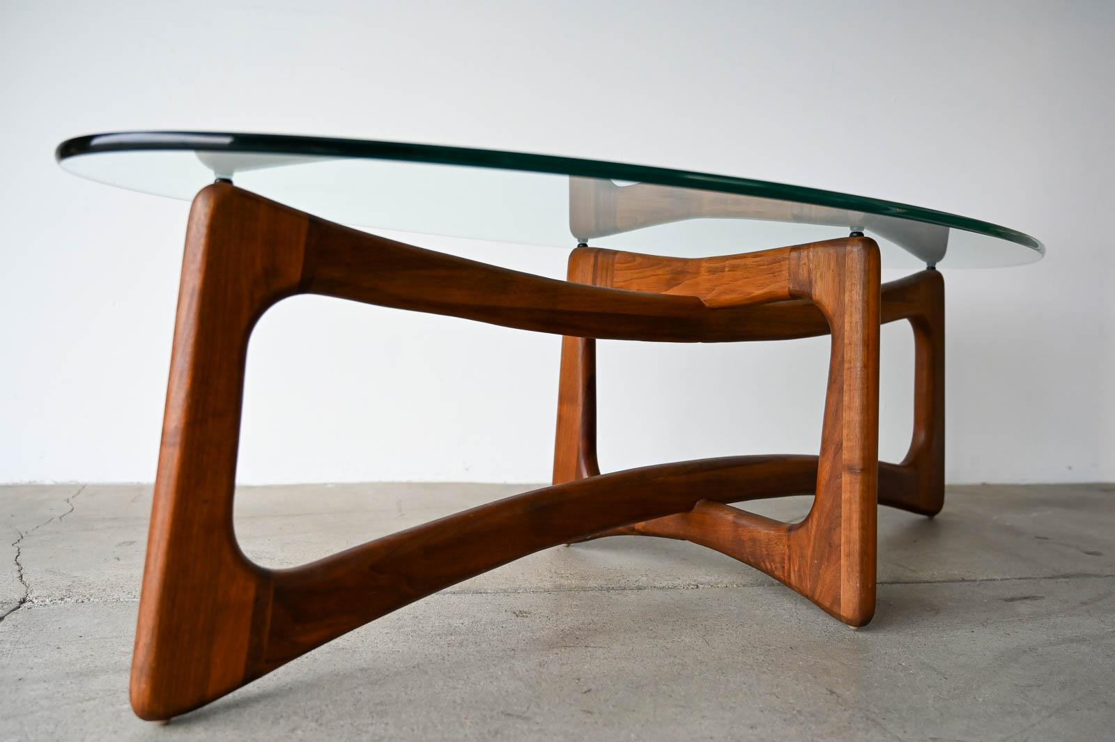 Glass Adrian Pearsall for Craft Associates Oval Bowtie Walnut Coffee Table, ca. 1960