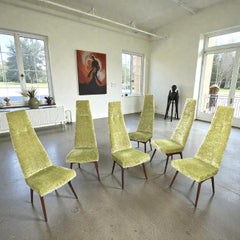 Adrian Pearsall Model 2051-C Dining Chairs, Walnut & Green Velvet