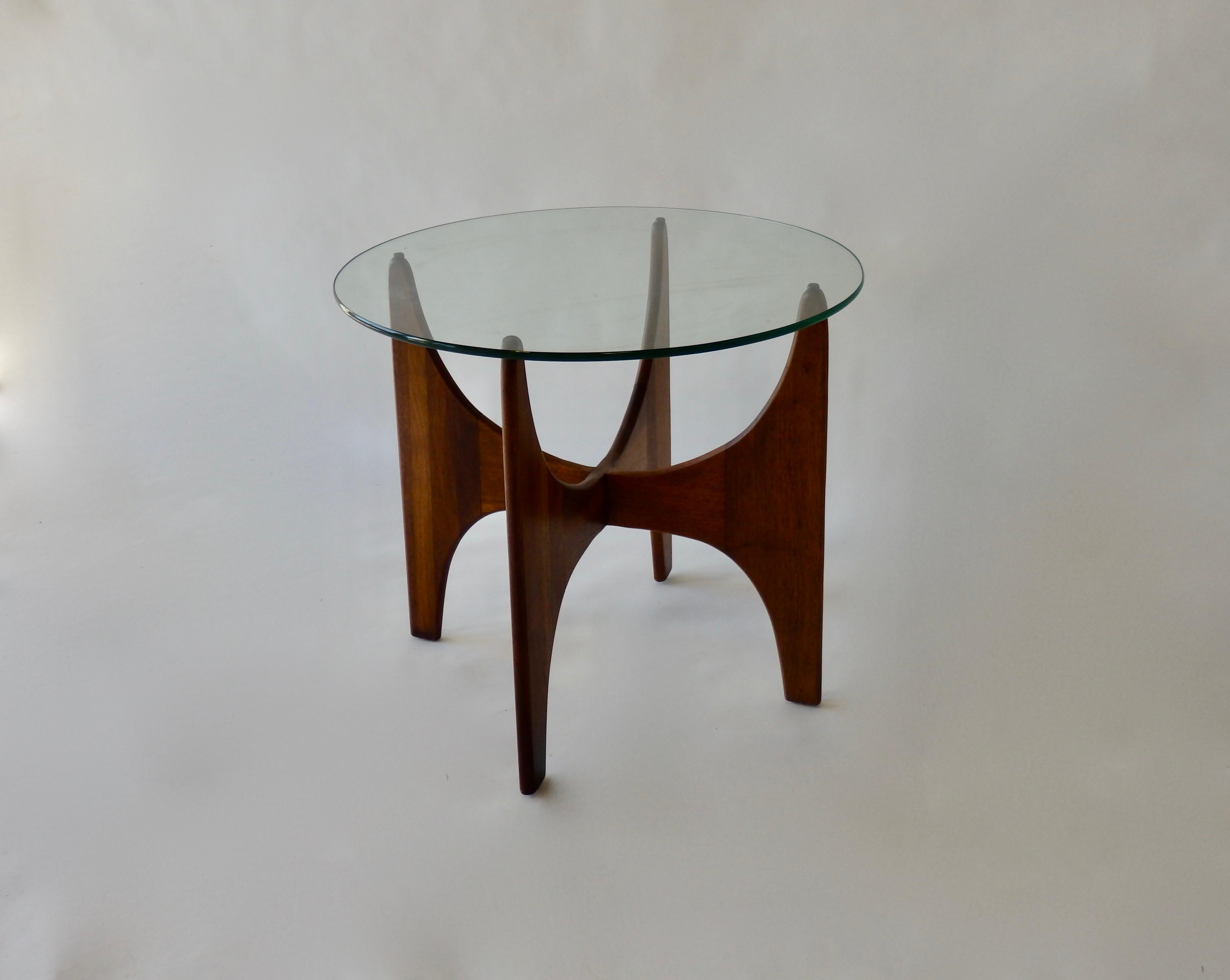 Mid-Century Modern Adrian Pearsall for Craft Associates Round Glass Top on Walnut Base Side Table