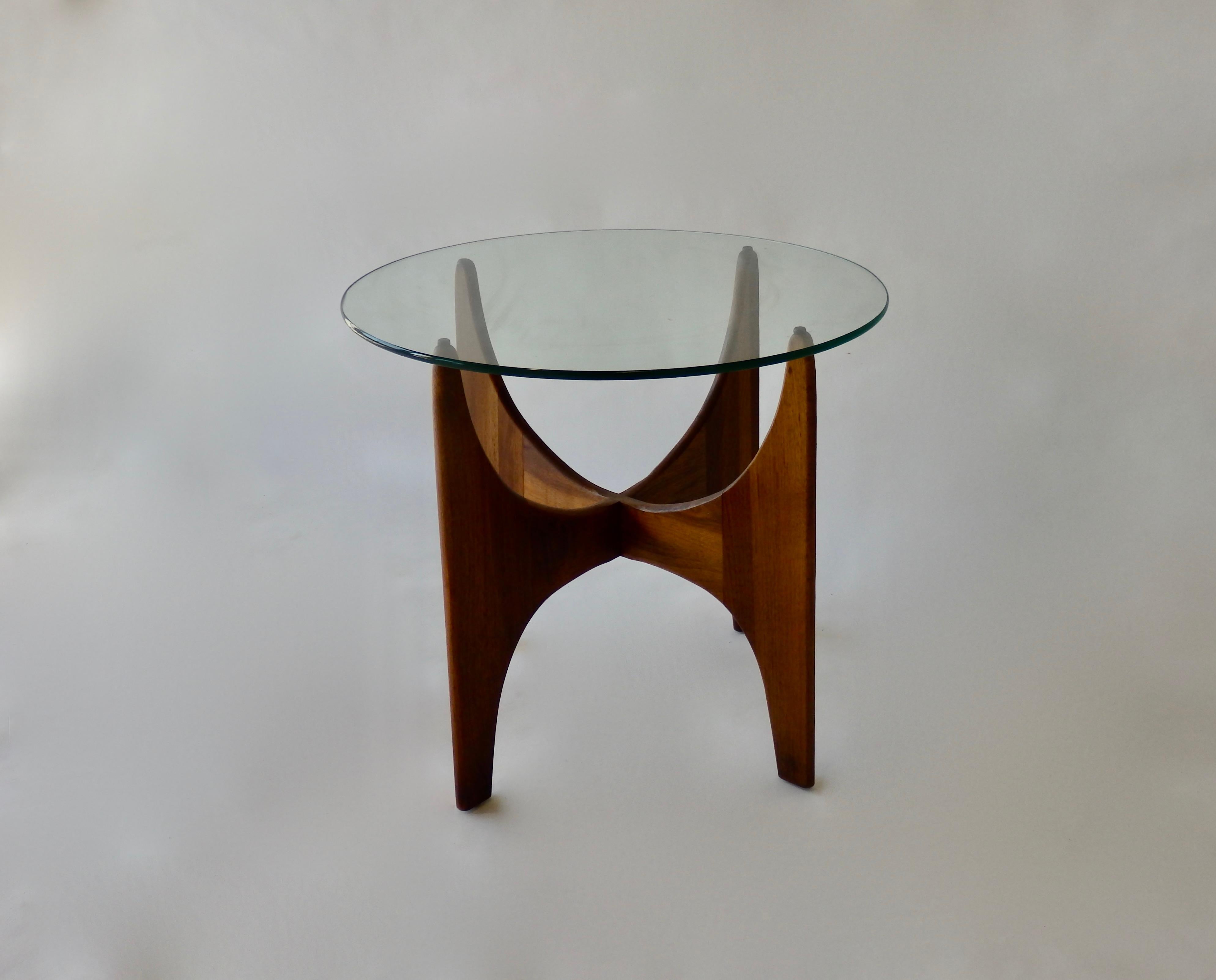 American Adrian Pearsall for Craft Associates Round Glass Top on Walnut Base Side Table