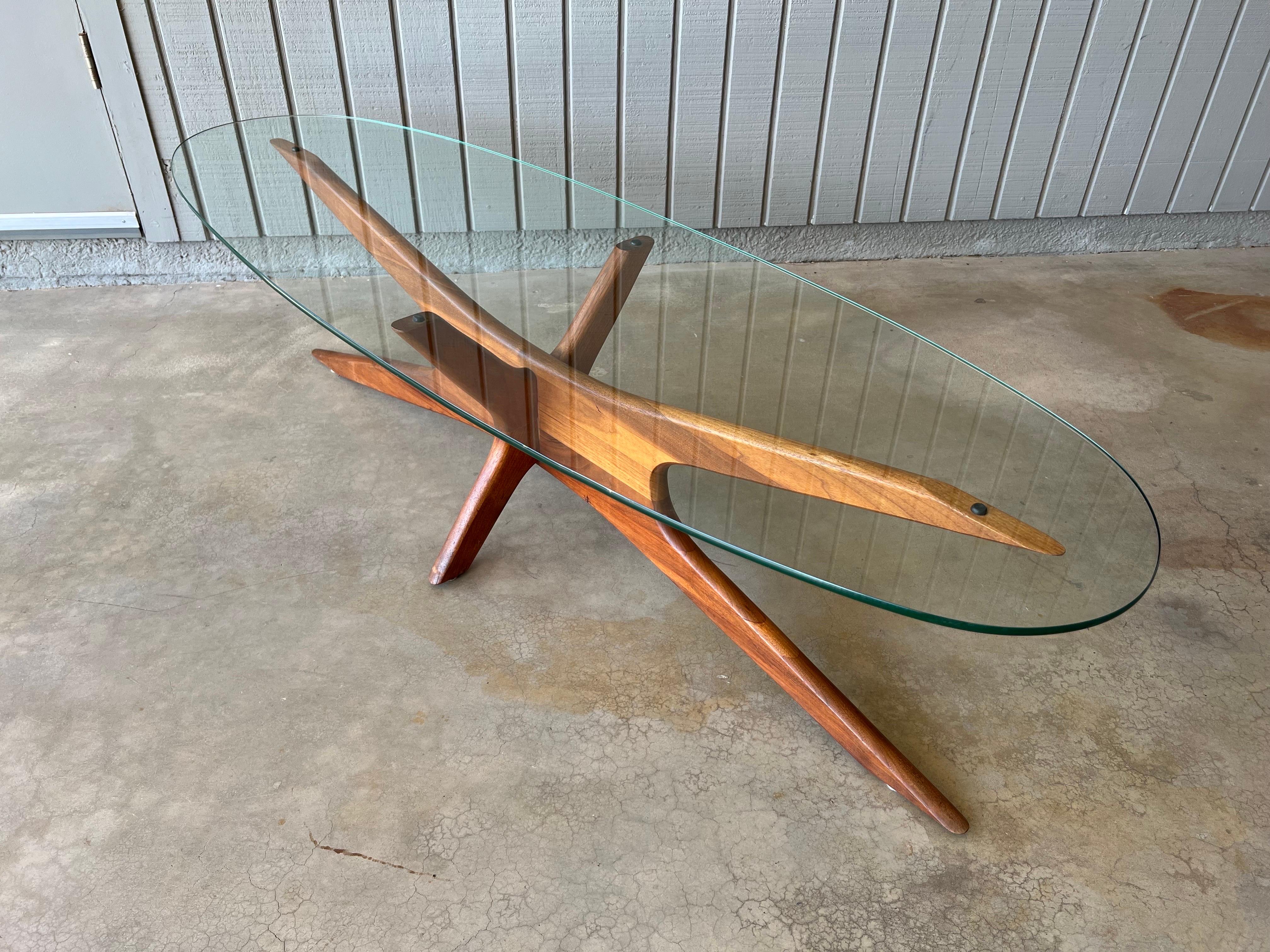 Mid-Century Modern Adrian Pearsall for Craft Associates sculptural walnut and glass coffee table For Sale