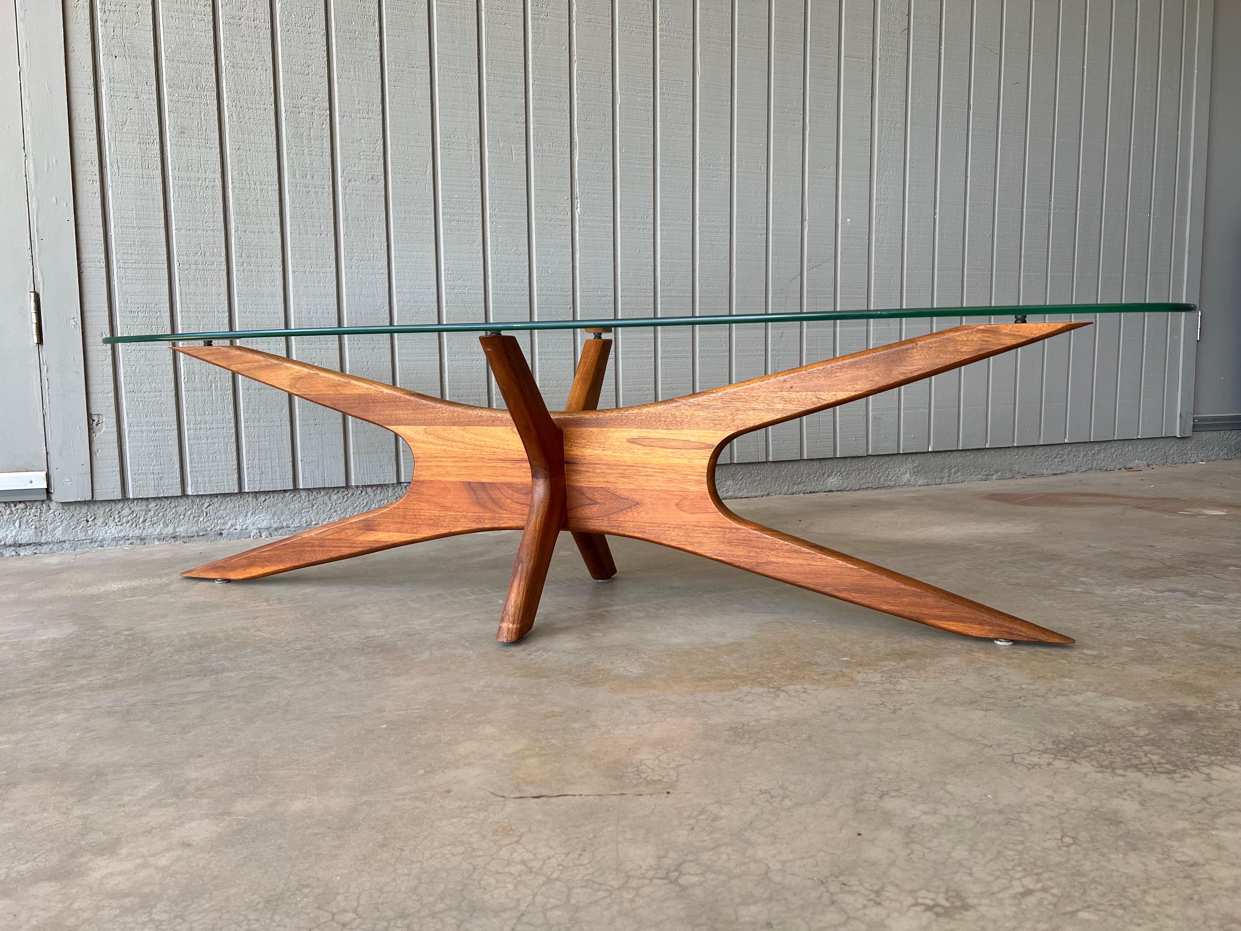American Adrian Pearsall for Craft Associates sculptural walnut and glass coffee table For Sale