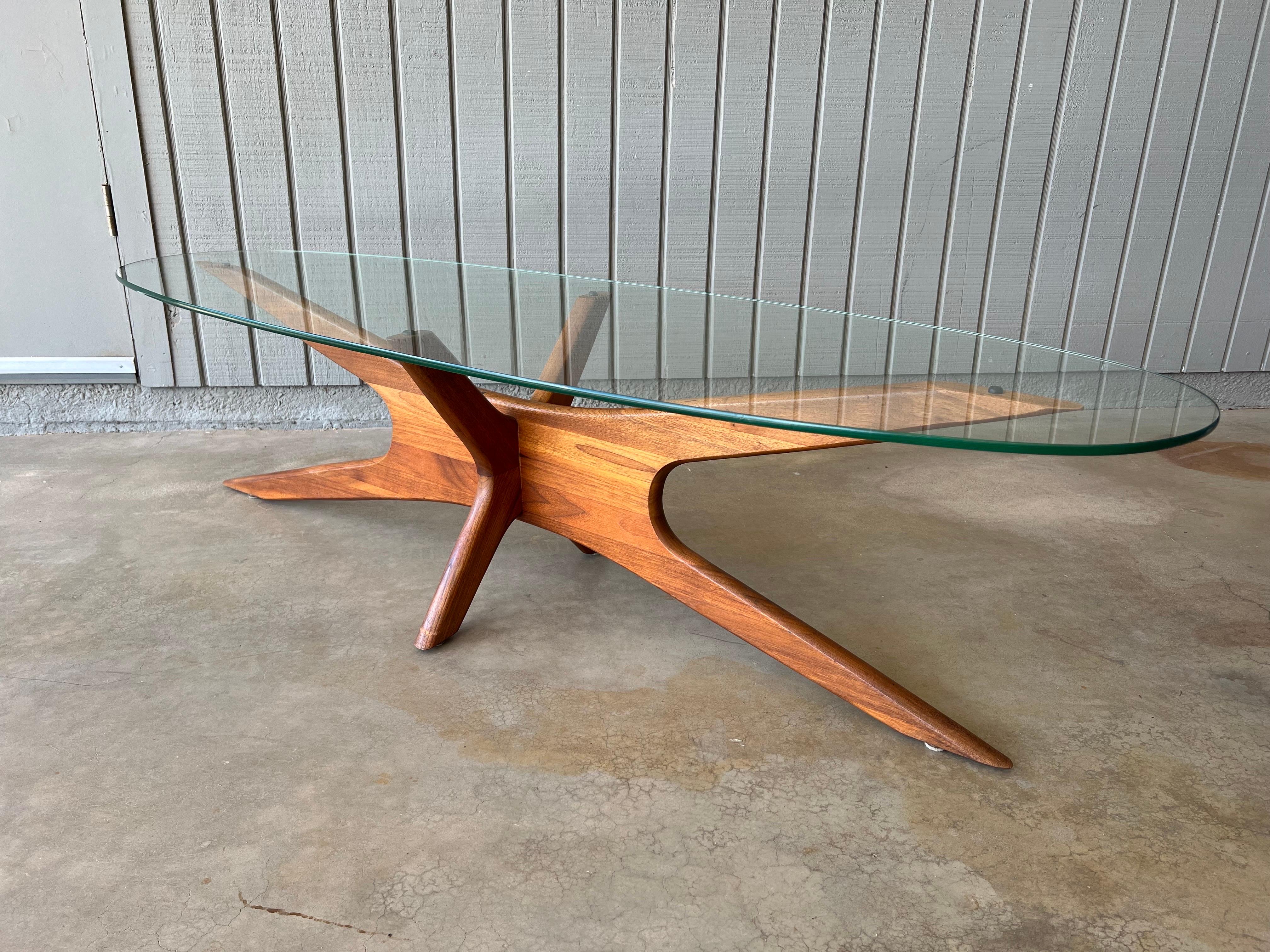 Glass Adrian Pearsall for Craft Associates sculptural walnut and glass coffee table For Sale