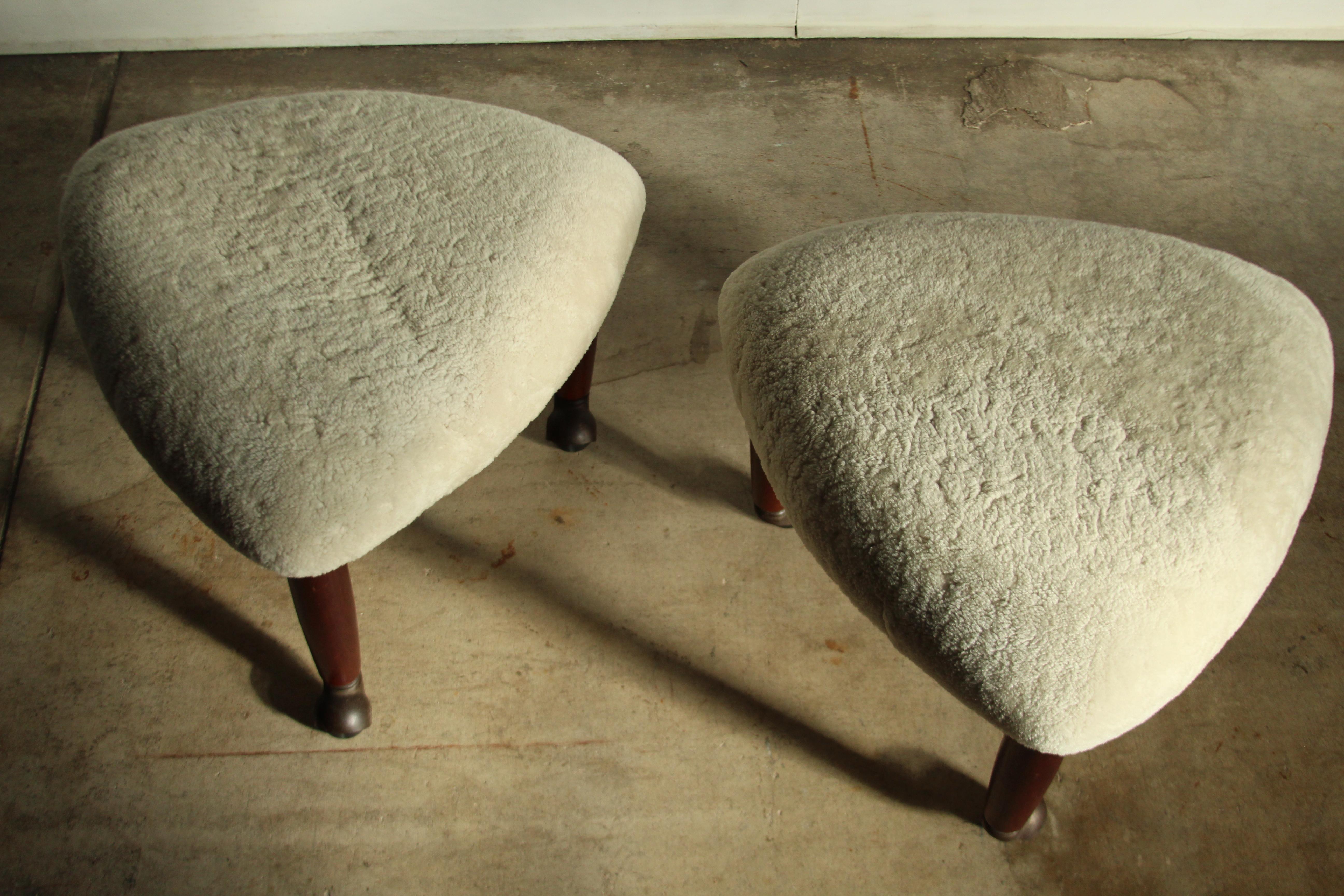 Mid-Century Modern Adrian Pearsall for Craft Associates Shearling and Walnut Foot Stools, 1960s