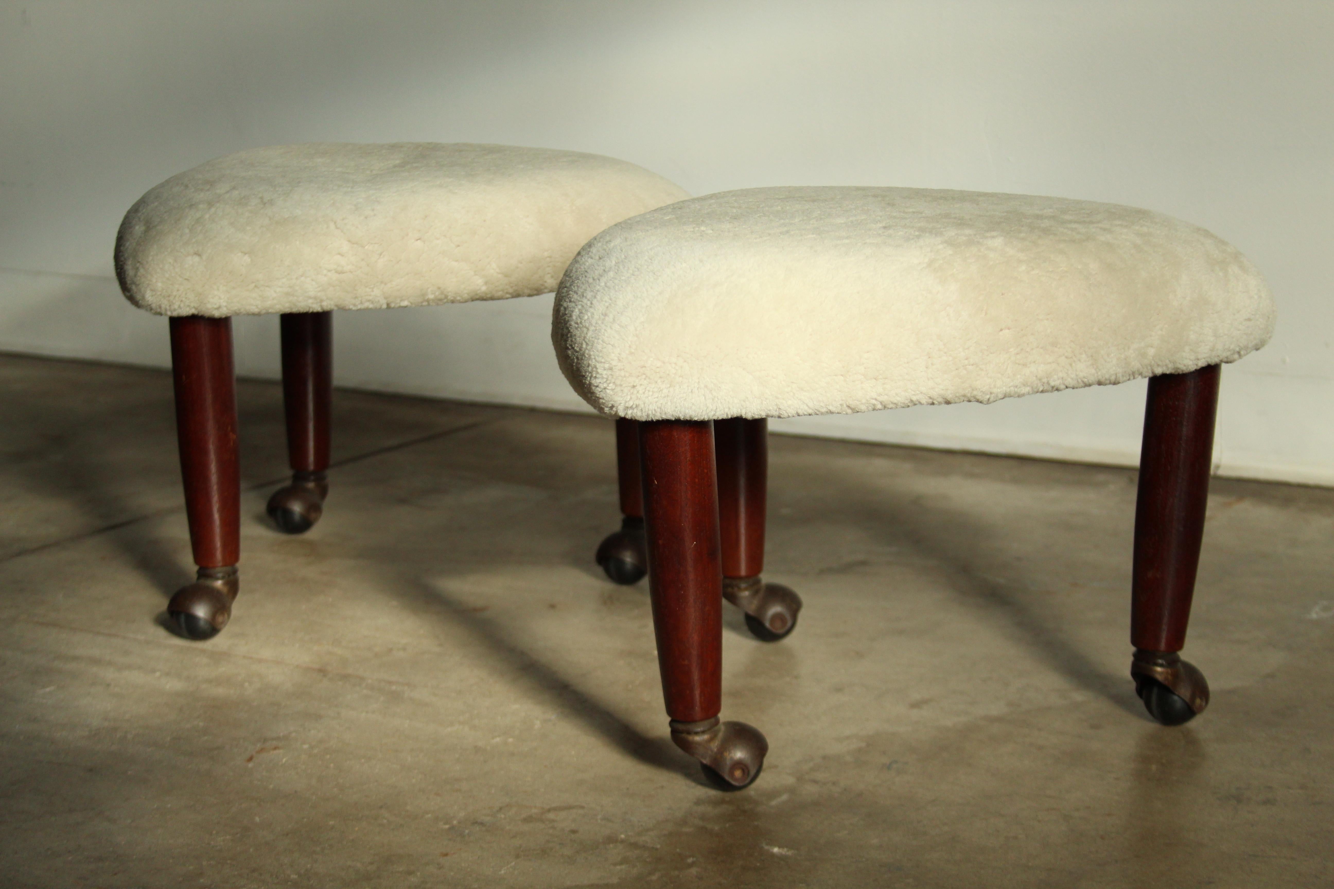 American Adrian Pearsall for Craft Associates Shearling and Walnut Foot Stools, 1960s