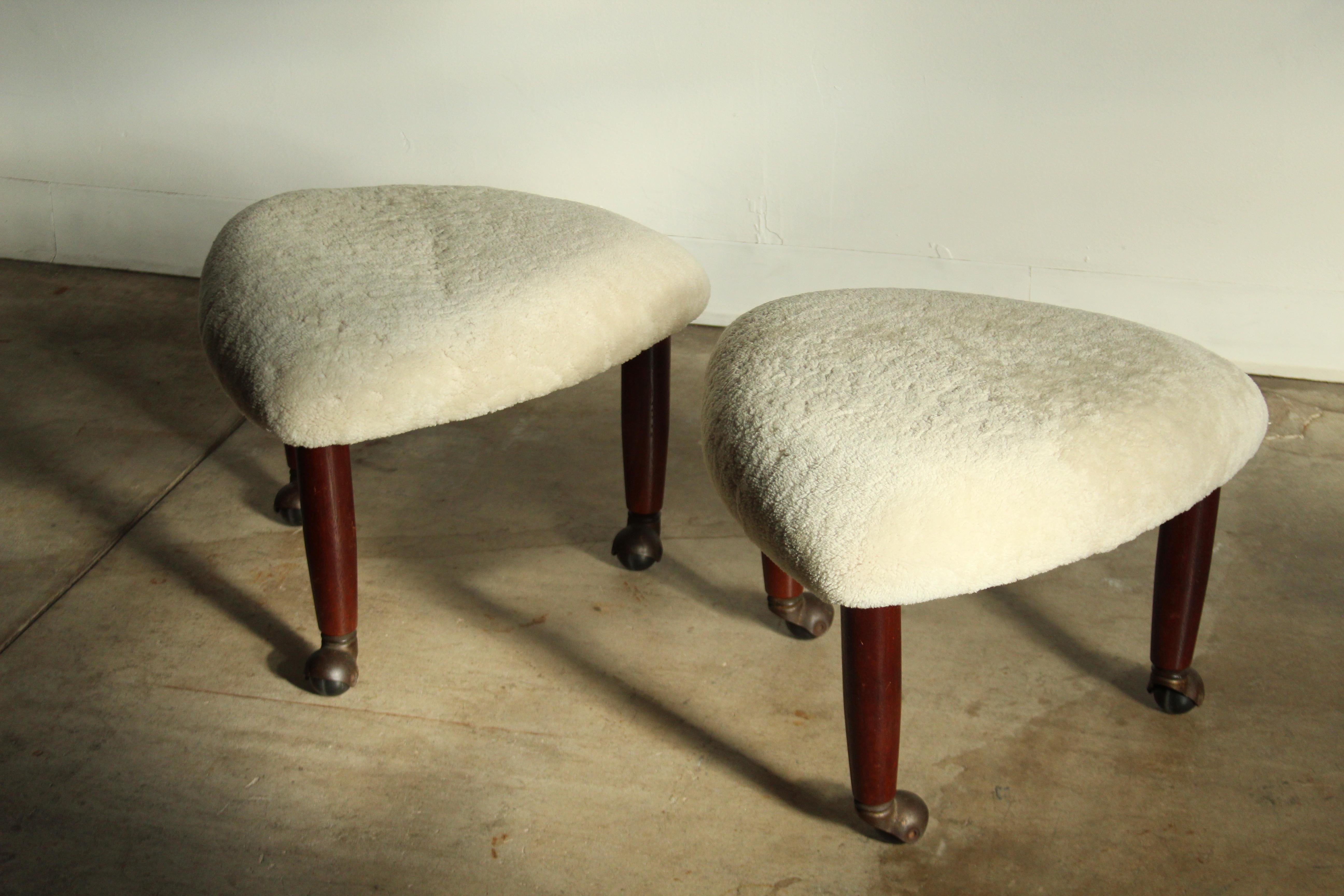 Mid-20th Century Adrian Pearsall for Craft Associates Shearling and Walnut Foot Stools, 1960s