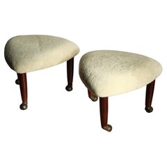 Adrian Pearsall for Craft Associates Shearling and Walnut Foot Stools, 1960s
