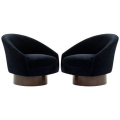 Adrian Pearsall for Craft Associates Swivel Chairs in Deep Blue Mohair, C. 1950s