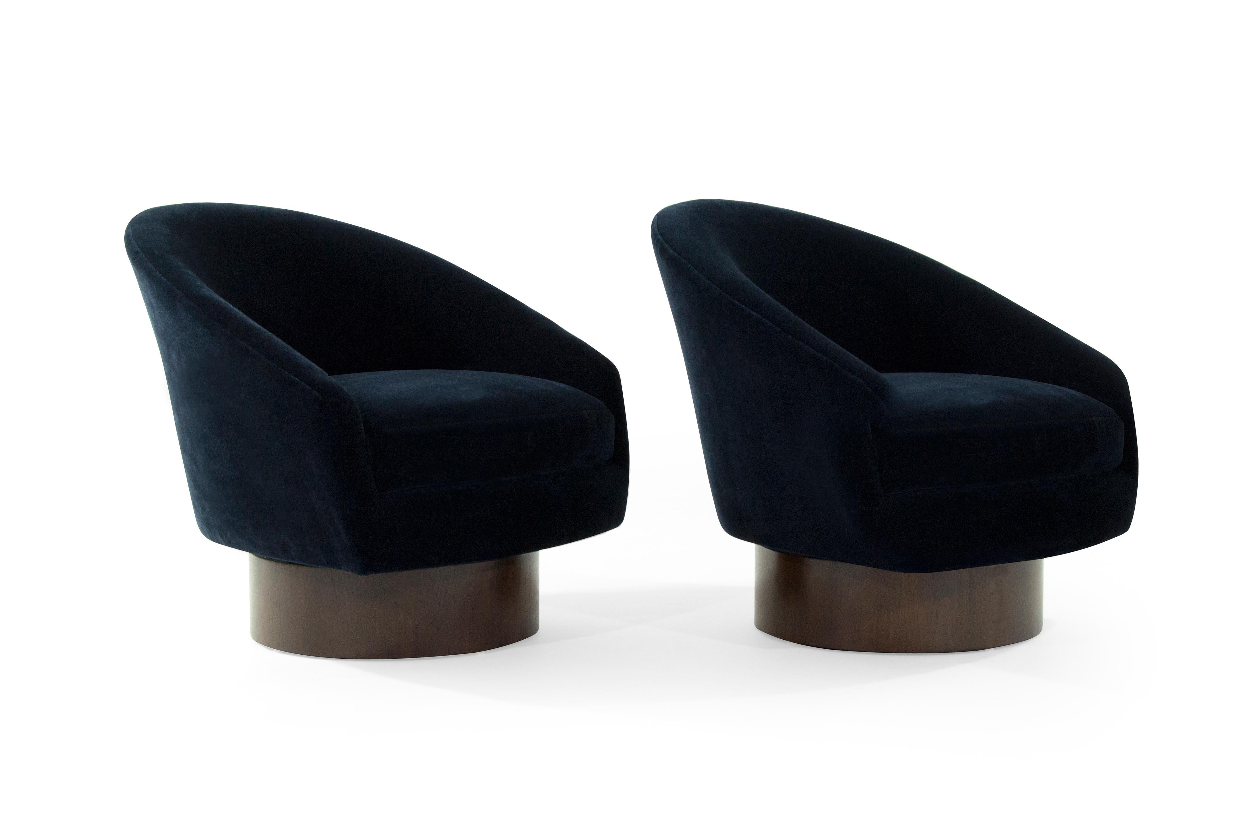 Mid-Century Modern Adrian Pearsall for Craft Associates Swivel Chairs in Deep Blue Mohair