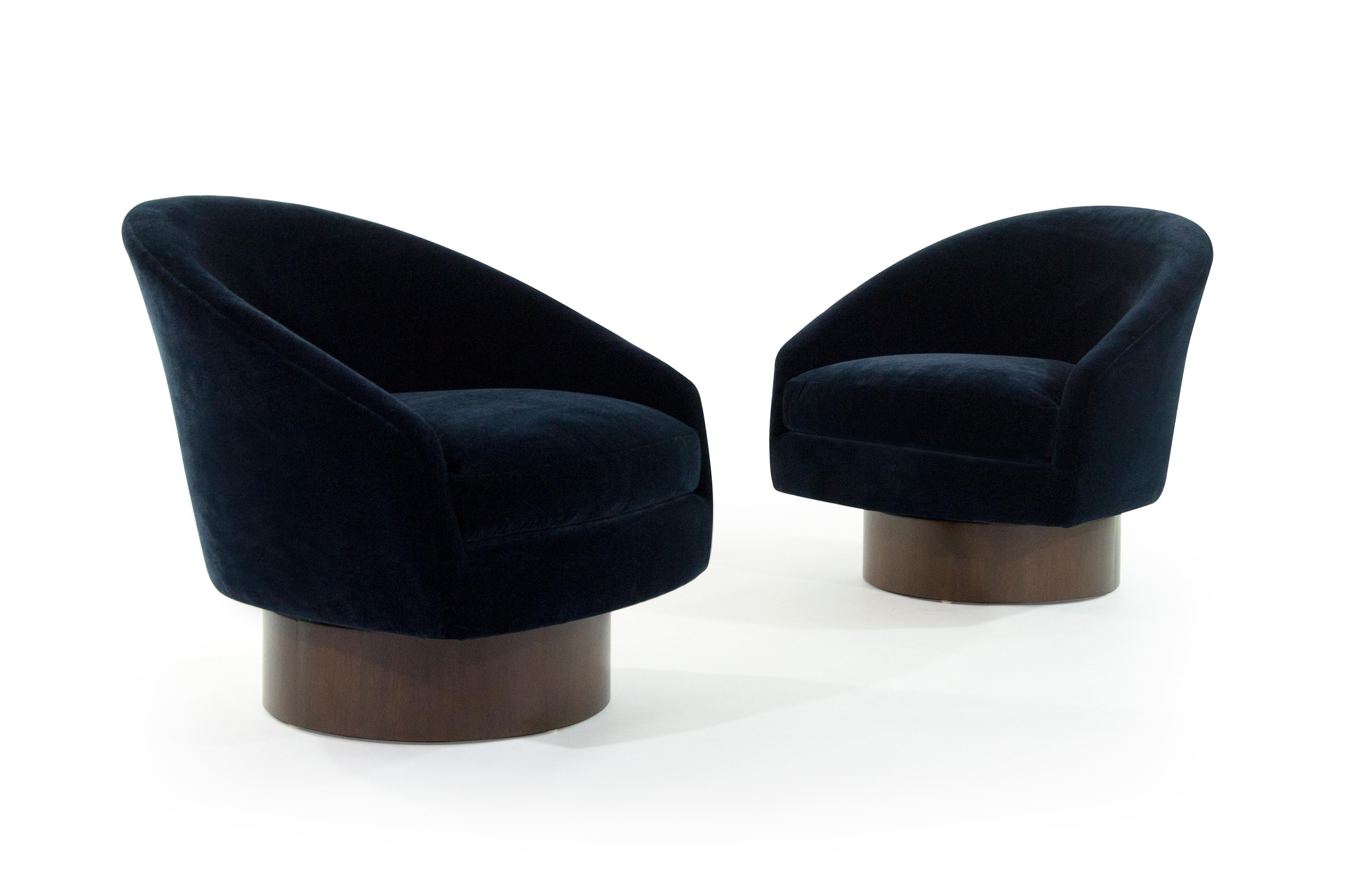 20th Century Adrian Pearsall for Craft Associates Swivel Chairs in Deep Blue Mohair