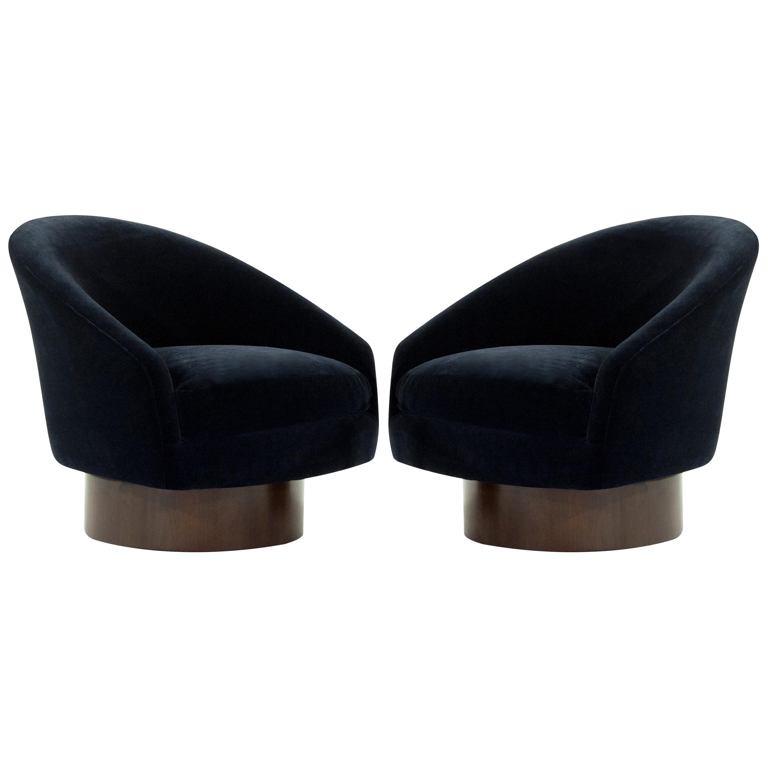 Adrian Pearsall for Craft Associates Swivel Chairs in Deep Blue Mohair