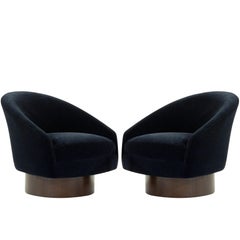 Adrian Pearsall for Craft Associates Swivel Chairs in Deep Blue Mohair