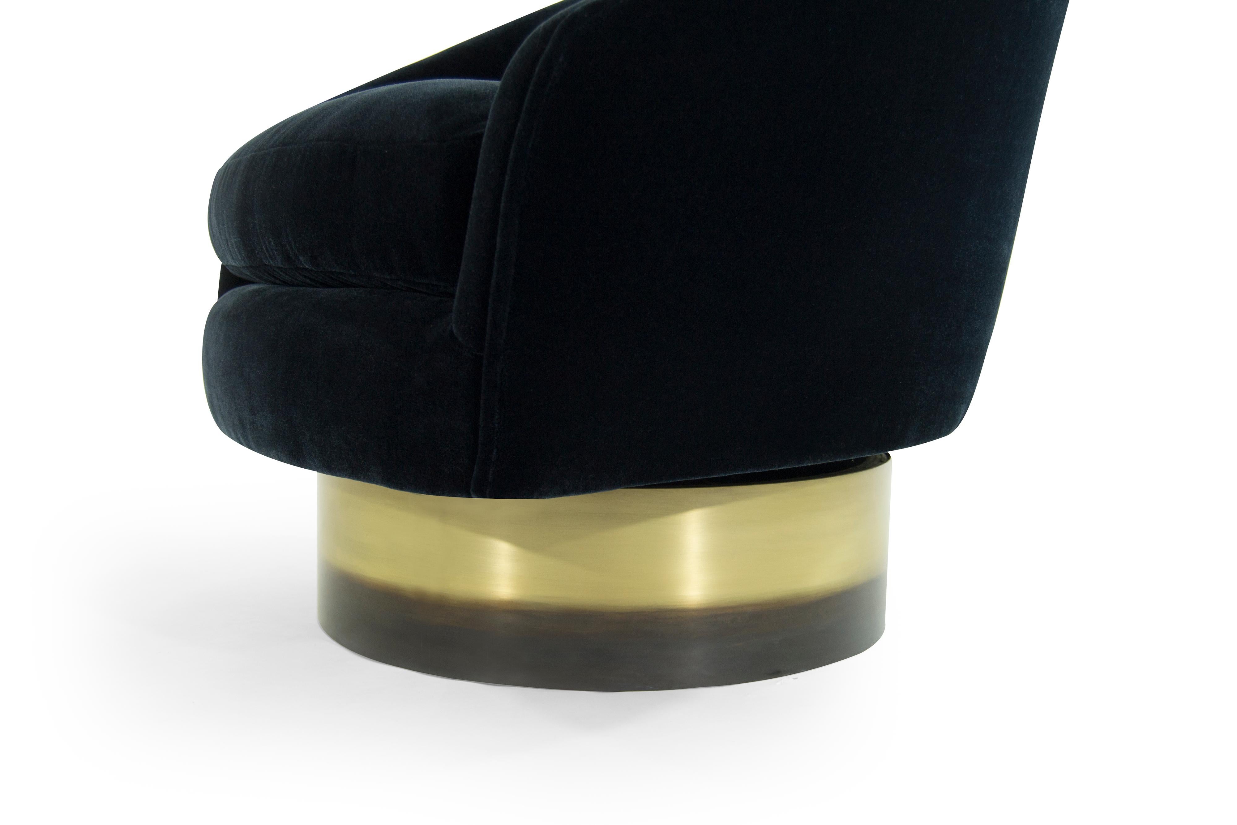 Mohair Adrian Pearsall for Craft Associates Swivel Chairs on Brass Bases