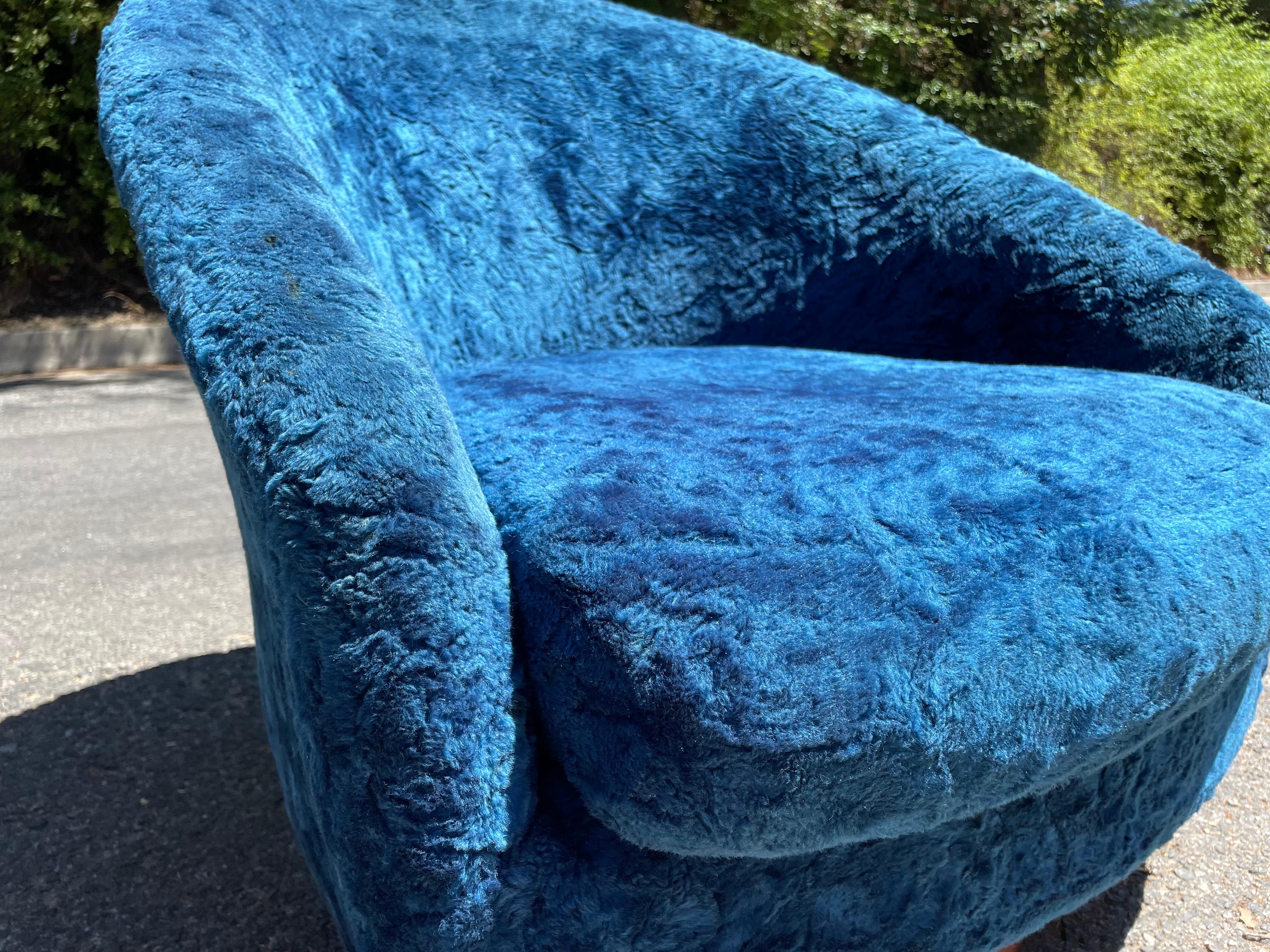 Velvet Adrian Pearsall for Craft Associates Walnut Base Swivel Lounge Chair For Sale
