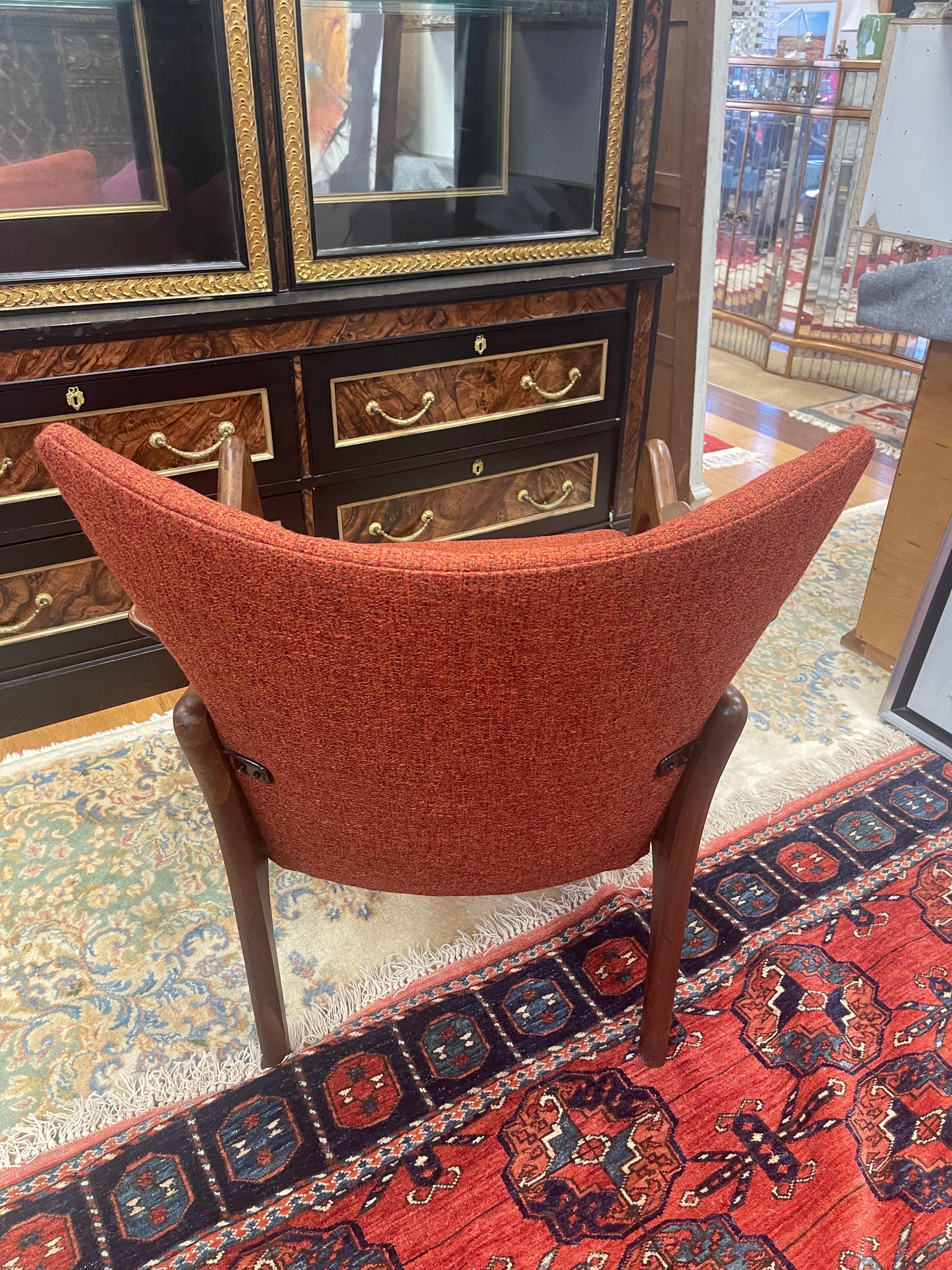 Fabulous Adrian Pearsall for Craft Associates lounge chair that has been full refurbished including new fabric and fill.  Features raised walnut armrests which is extremely coveted by collectors.  Model # is 2291-C and this was produced in PA in the