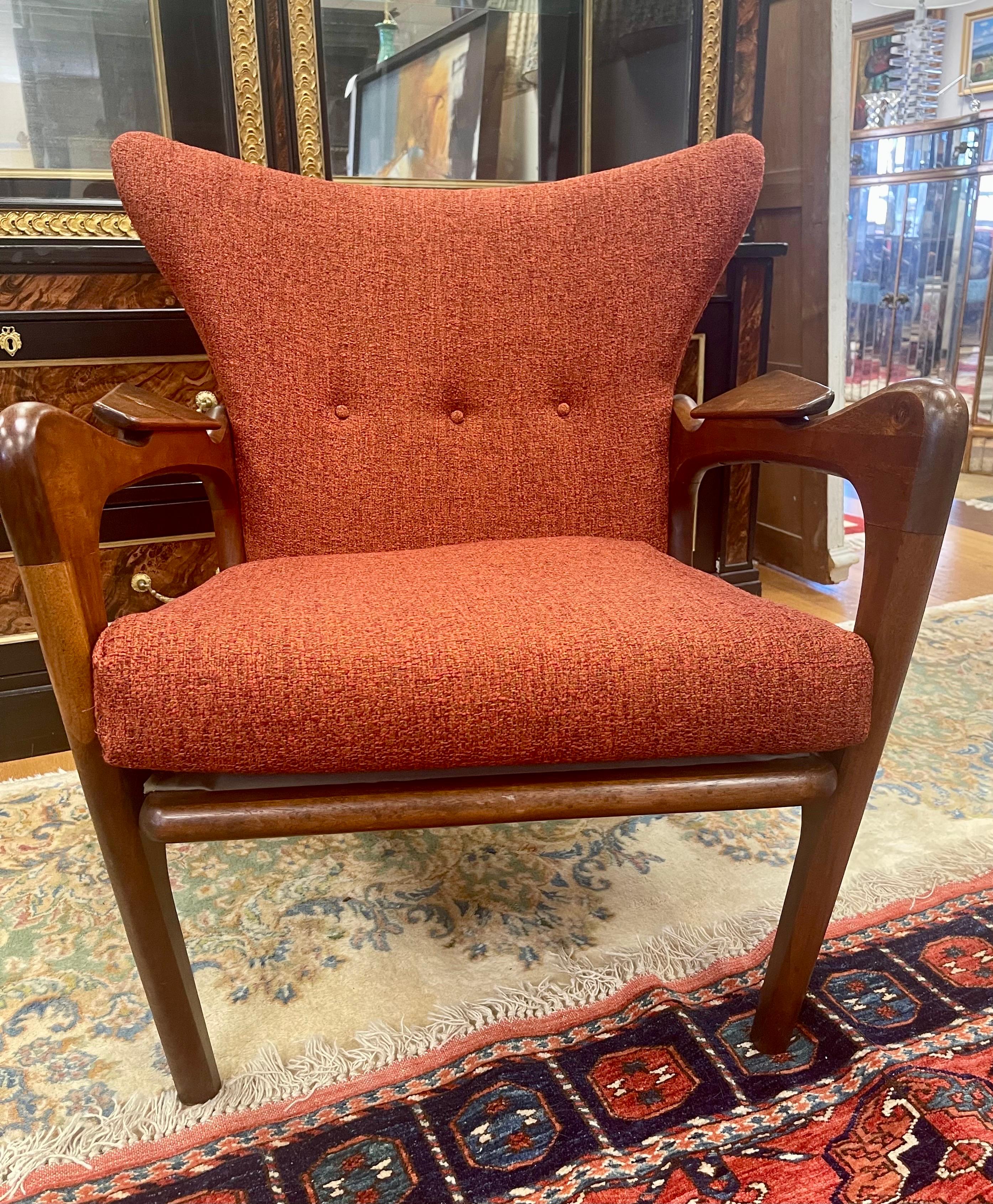 Fabric Adrian Pearsall for Craft Associates Walnut Lounge Chairs Totally Rufurbished For Sale