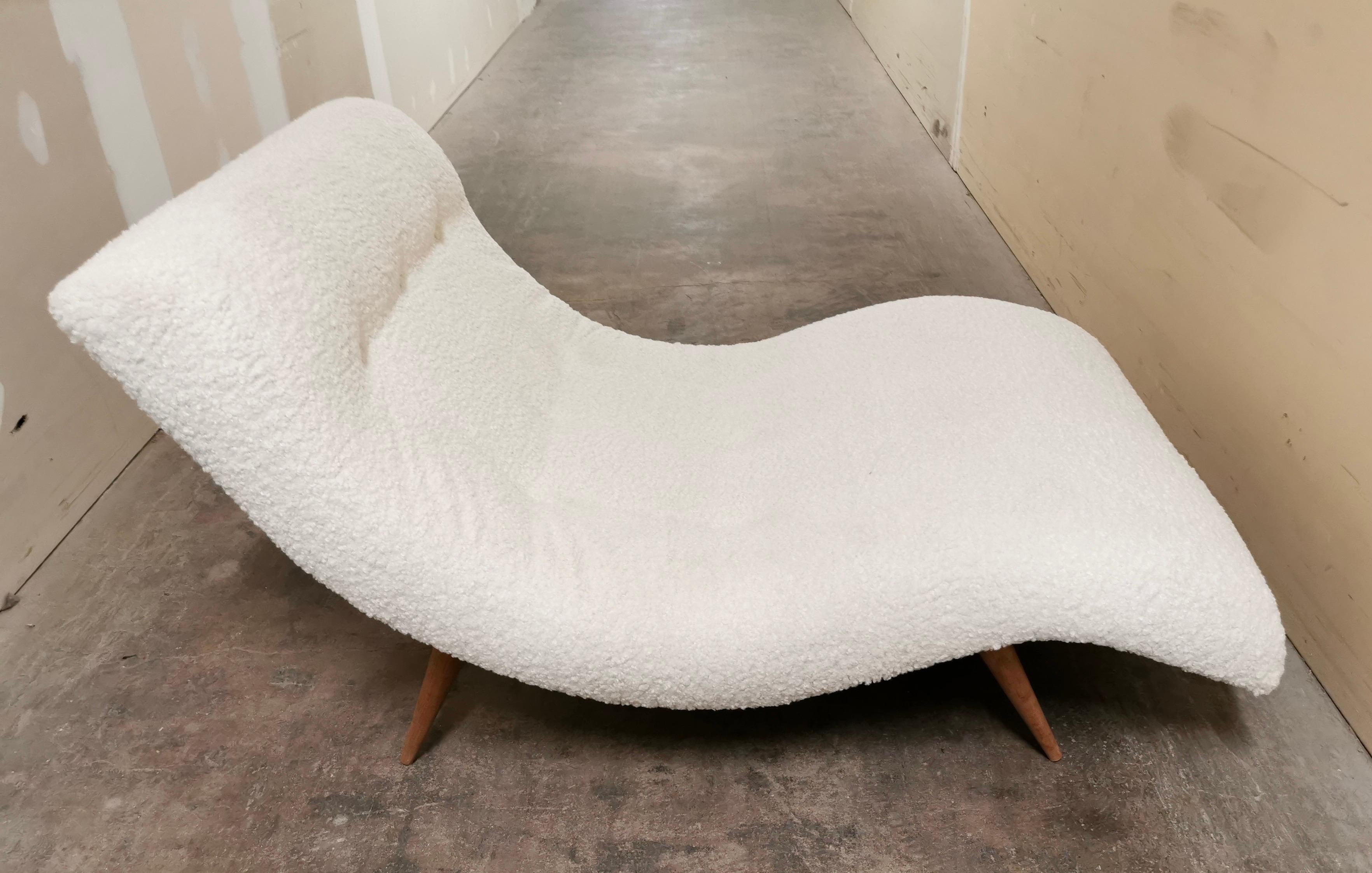 Mid-Century Modern Adrian Pearsall for Craft Associates Wave Chaise w/ New Boucle Shearling Fabric