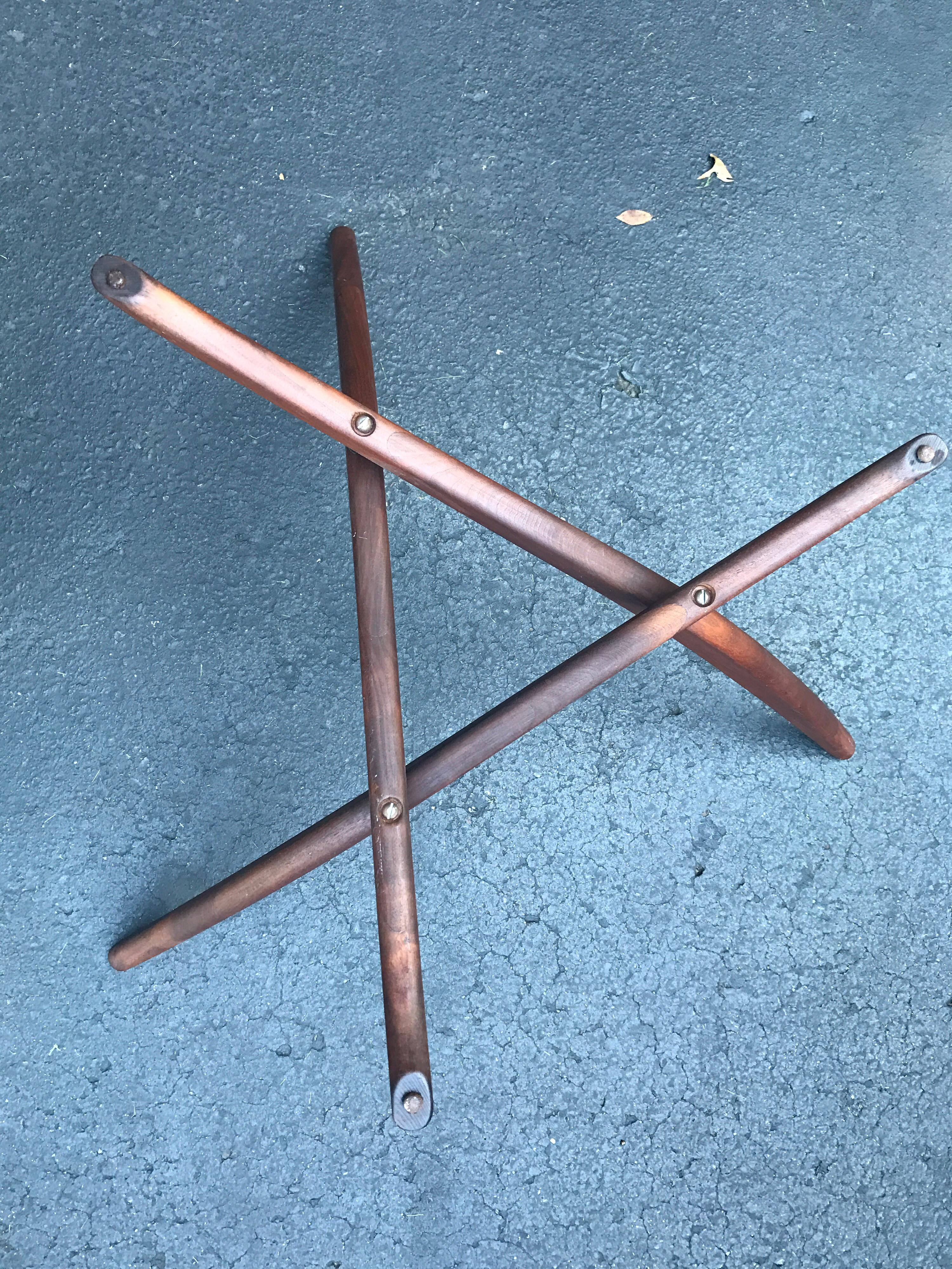 Mid-20th Century Adrian Pearsall Glass and Walnut Tripod Coffee Table, Pair End Tables Three Pcs