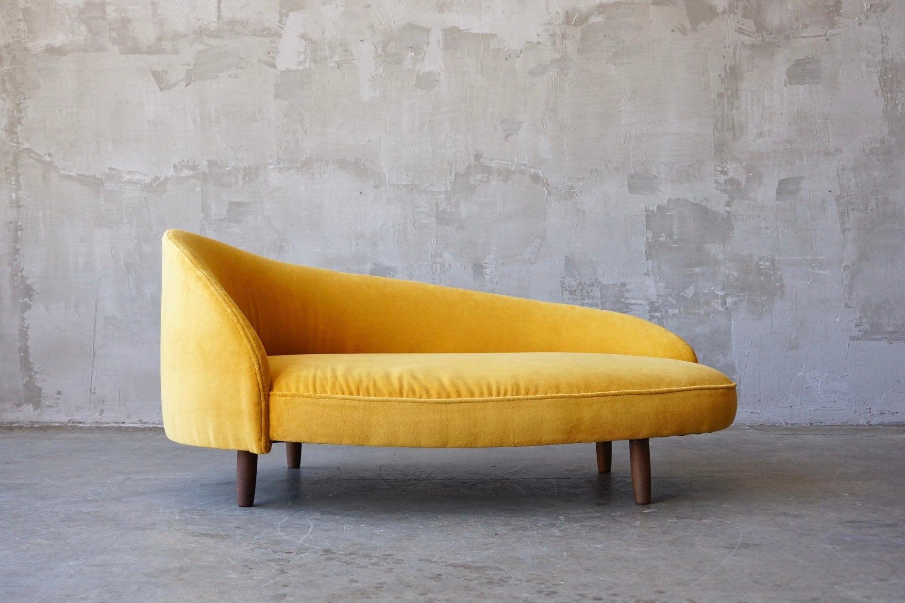 American Adrian Pearsall Gold Velvet Chaise Lounge