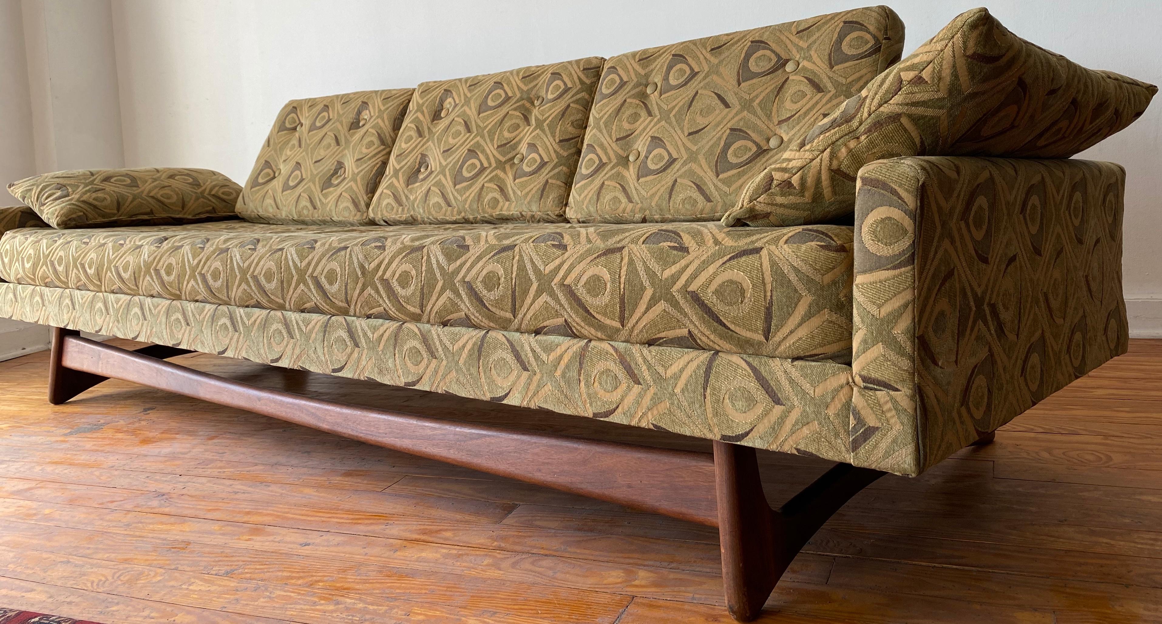 Mid-Century Modern Adrian Pearsall Gondola Green Print Sofa For Sale