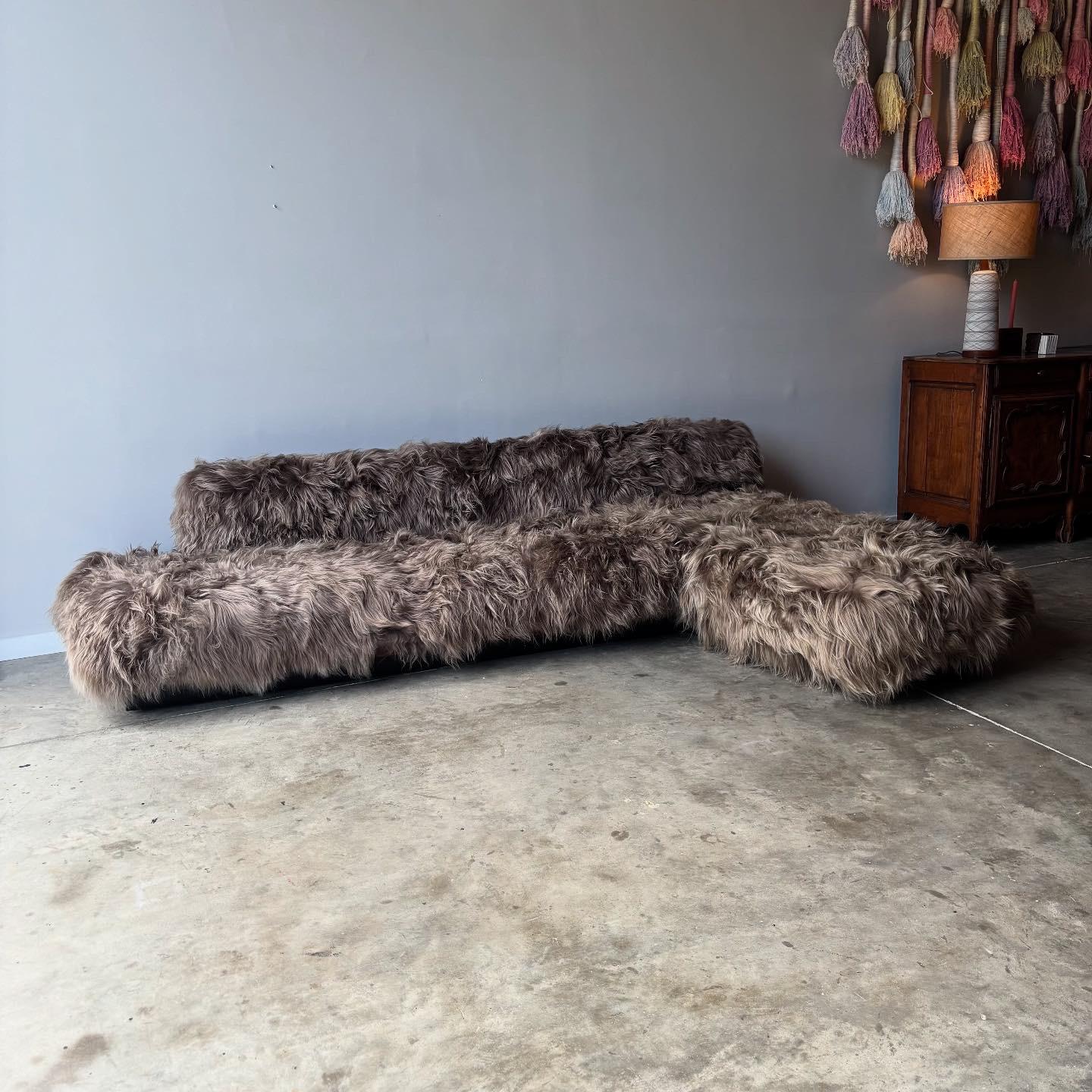 Mid-Century Modern Adrian Pearsall Grand Boomerang Sofa, Craft Associates, New Shearling Upholstery For Sale