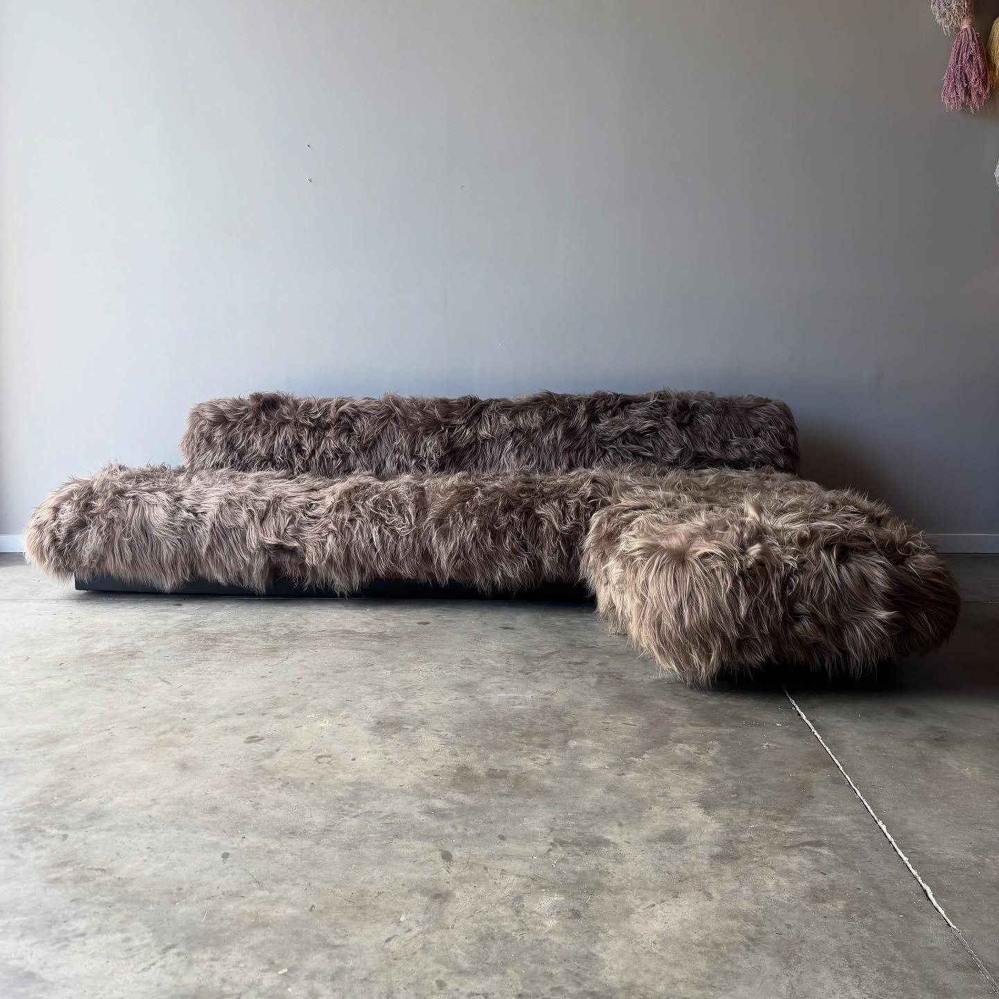 Adrian Pearsall Grand Boomerang Sofa, Craft Associates, New Shearling Upholstery In Good Condition For Sale In Raleigh, NC