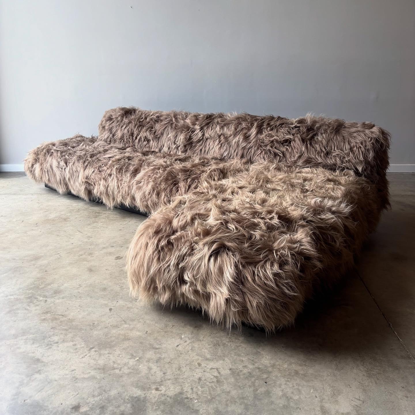 20th Century Adrian Pearsall Grand Boomerang Sofa, Craft Associates, New Shearling Upholstery For Sale