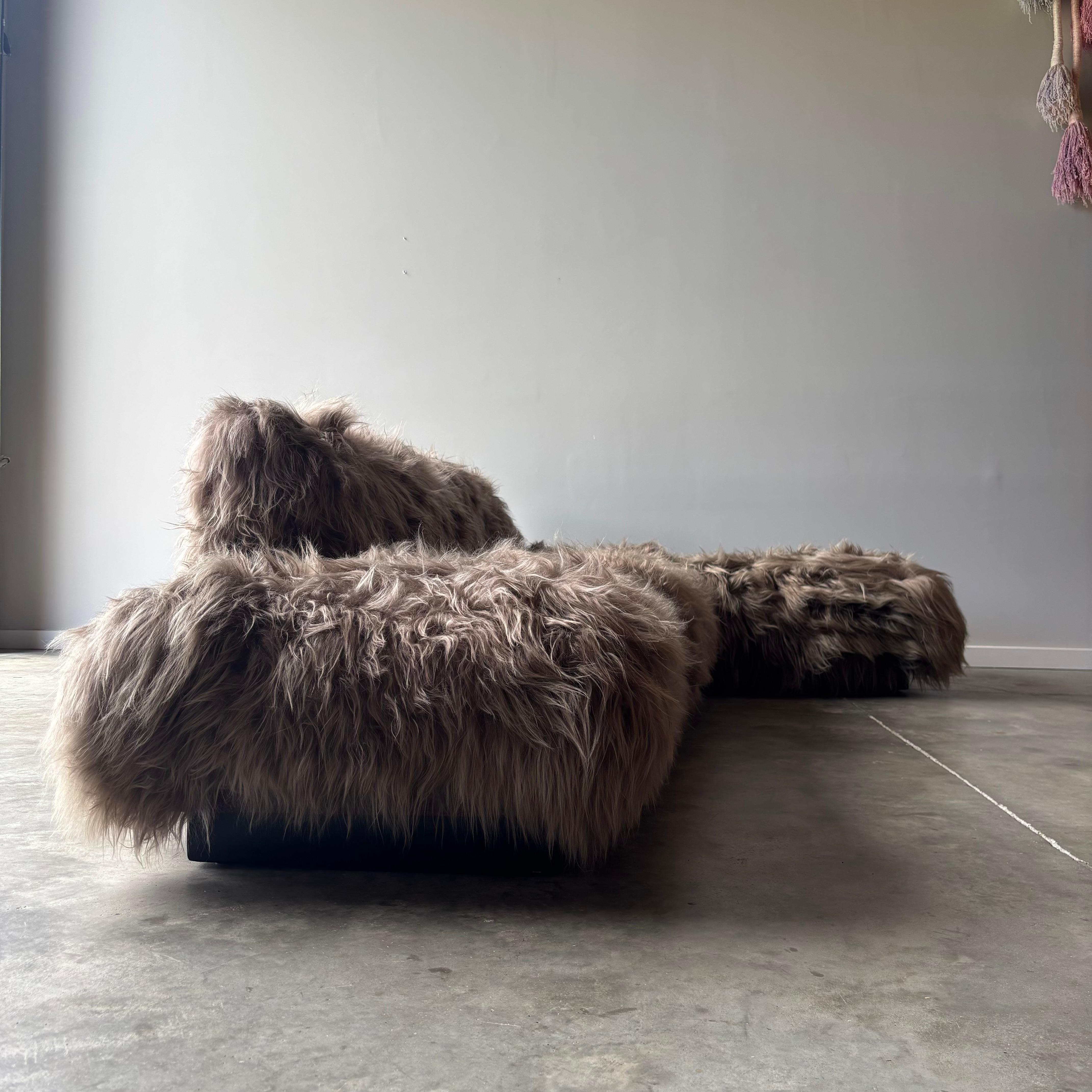 Sheepskin Adrian Pearsall Grand Boomerang Sofa, Craft Associates, New Shearling Upholstery For Sale