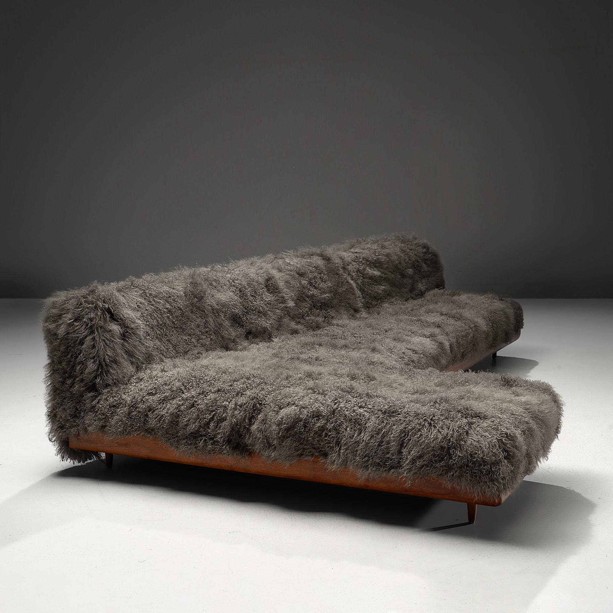 Mid-20th Century Adrian Pearsall Grand Boomerang Sofa in Tibetan Wool