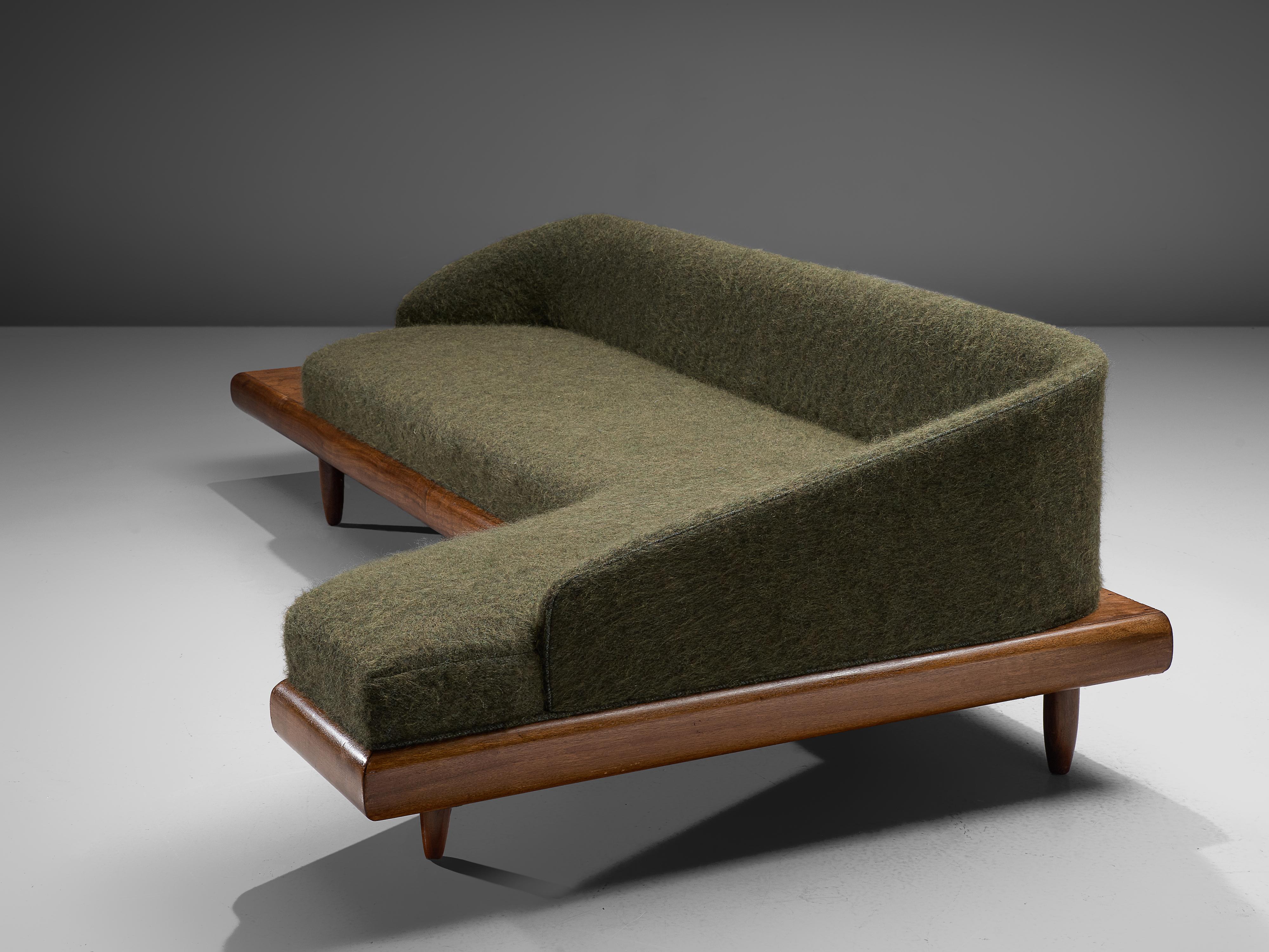 Fabric Adrian Pearsall Grand Boomerang Sofa Upholstered in Green Wool