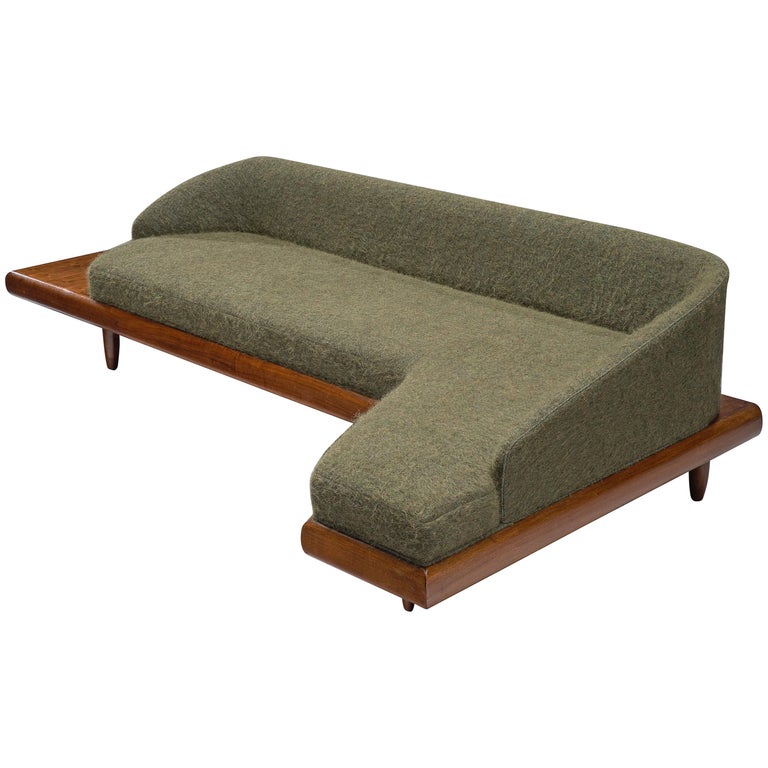 Adrian Pearsall Grand Boomerang Sofa Upholstered in Green Wool