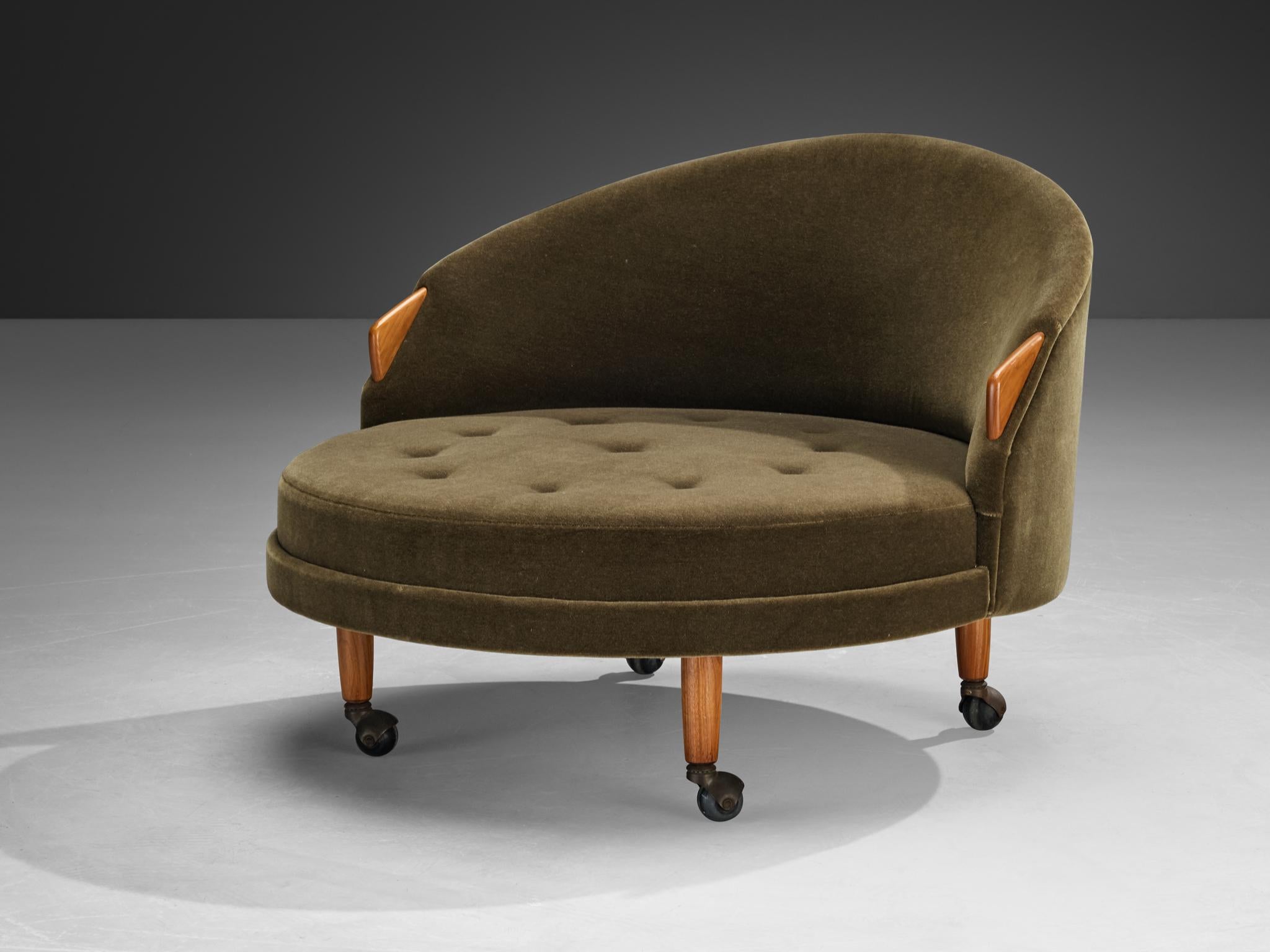 Adrian Pearsall 'Havana' Chair with Ottoman in Olive Green Pierre Frey For Sale 3