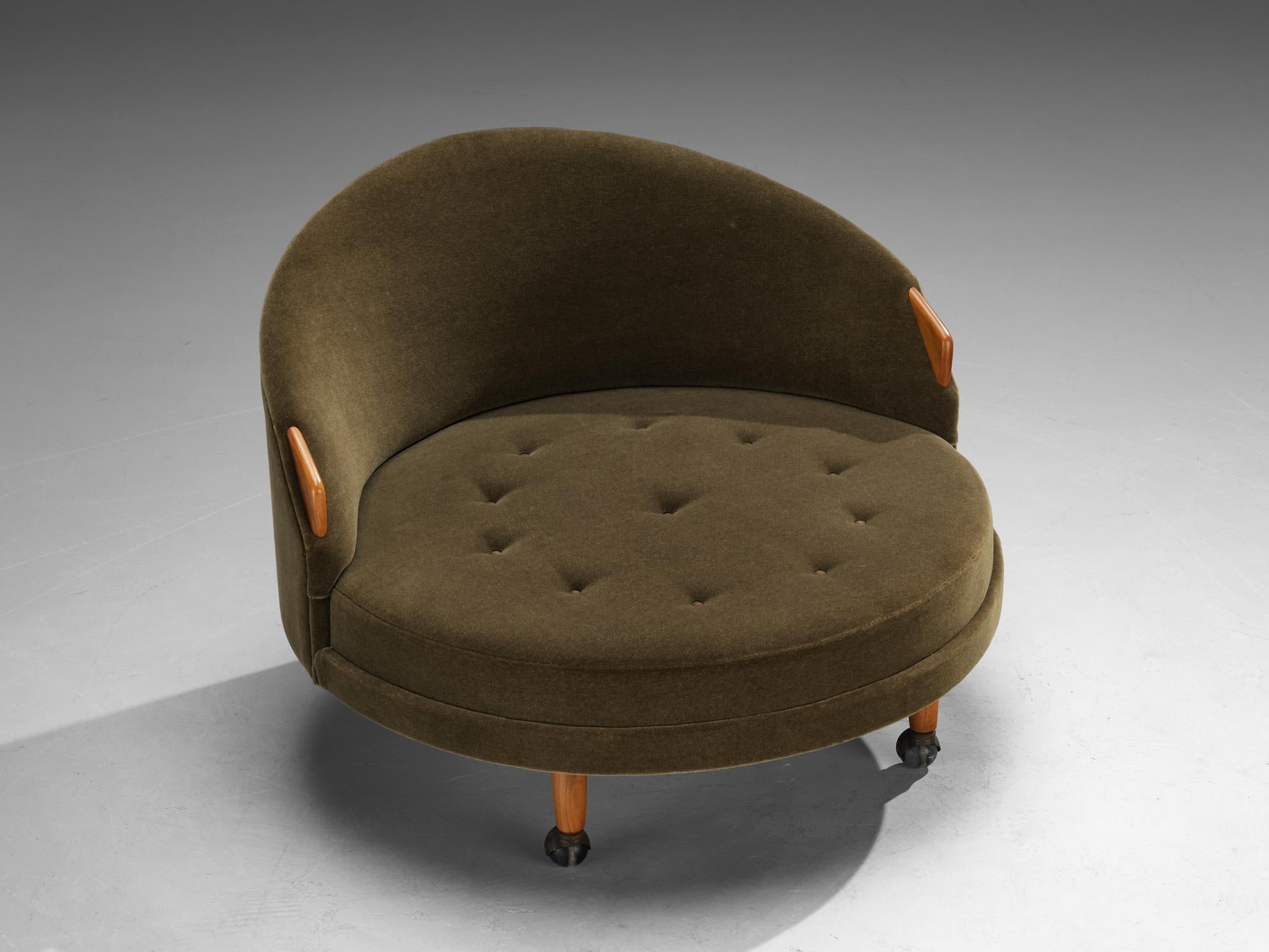 Adrian Pearsall 'Havana' Chair with Ottoman in Olive Green Pierre Frey For Sale 5
