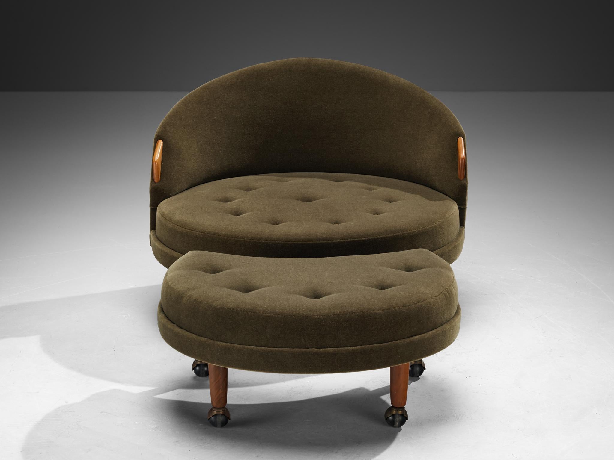 Adrian Pearsall 'Havana' Chair with Ottoman in Olive Green Pierre Frey For Sale 6