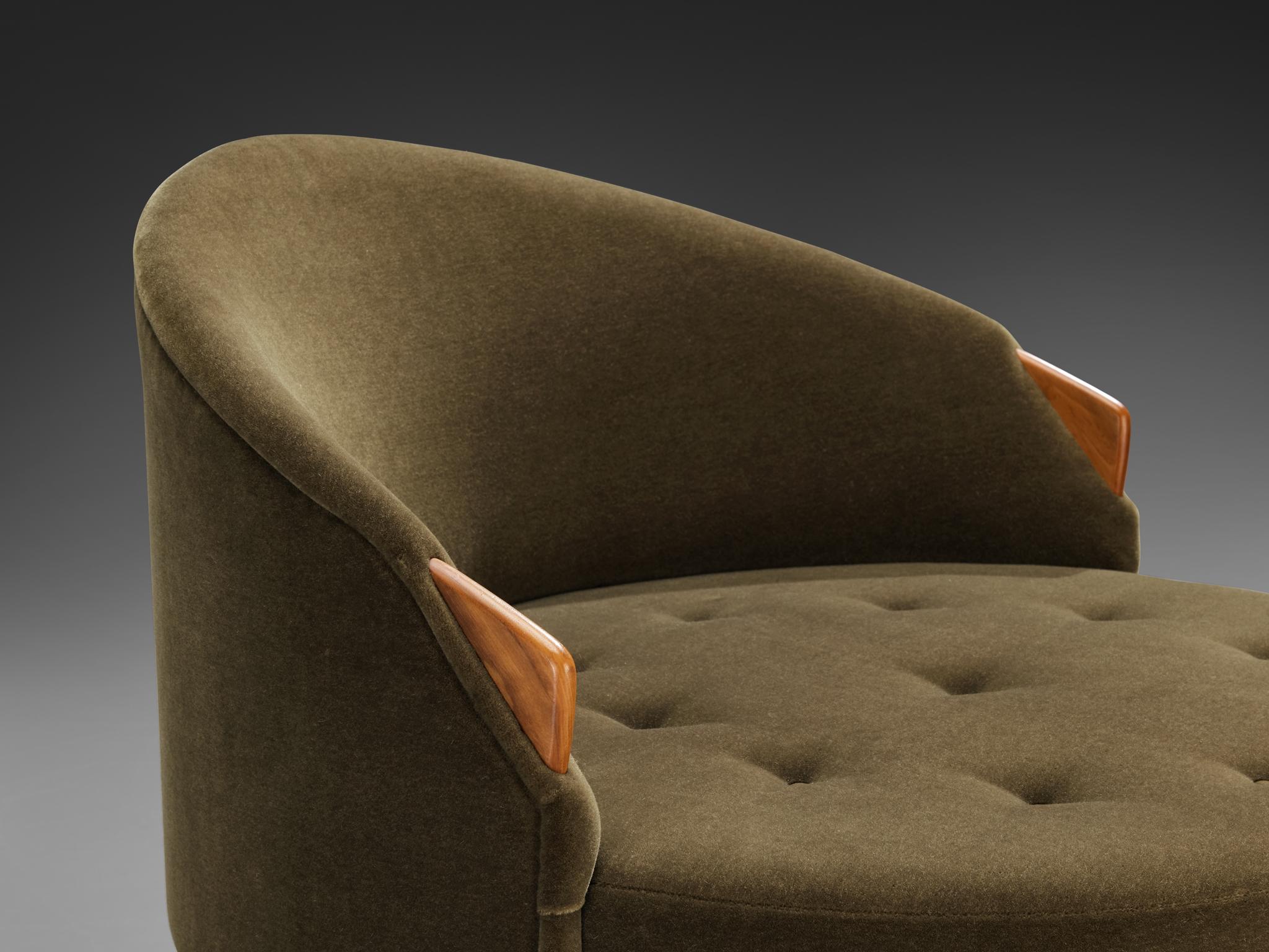 American Adrian Pearsall 'Havana' Chair with Ottoman in Olive Green Pierre Frey For Sale